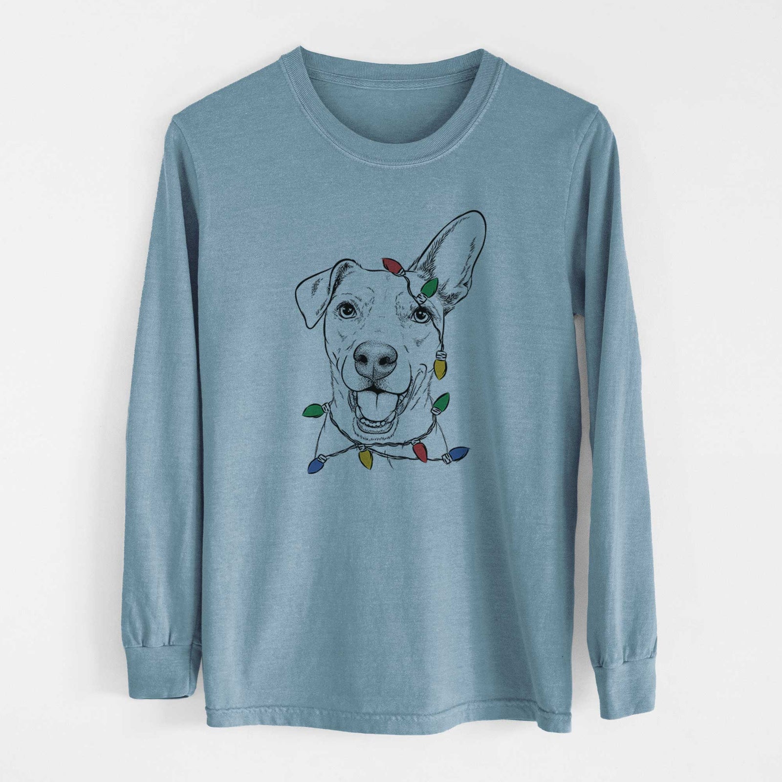 Christmas Lights Radar the Pitbull Mix - Heavyweight 100% Cotton Long Sleeve