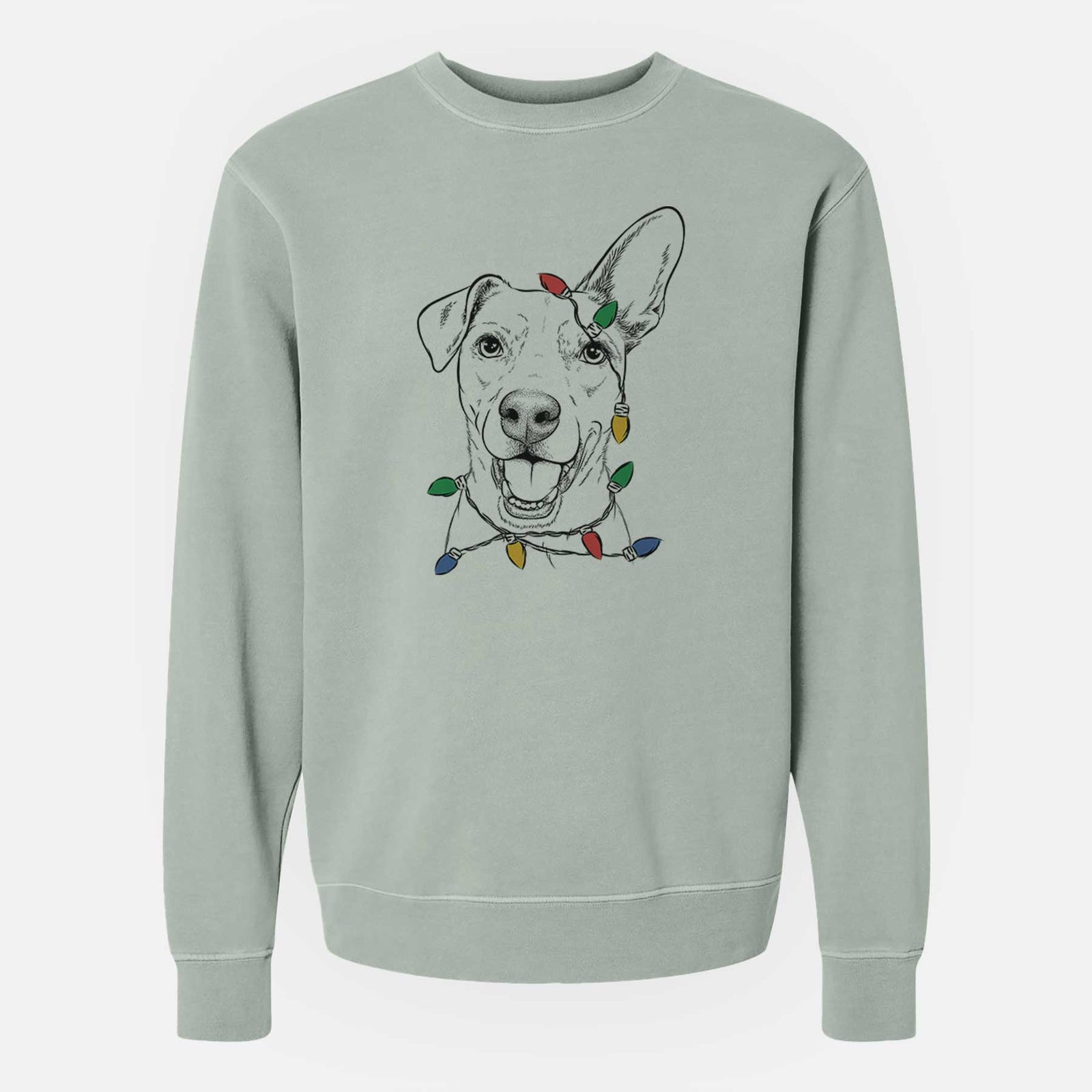 Christmas Lights Radar the Pitbull Mix - Unisex Pigment Dyed Crew Sweatshirt