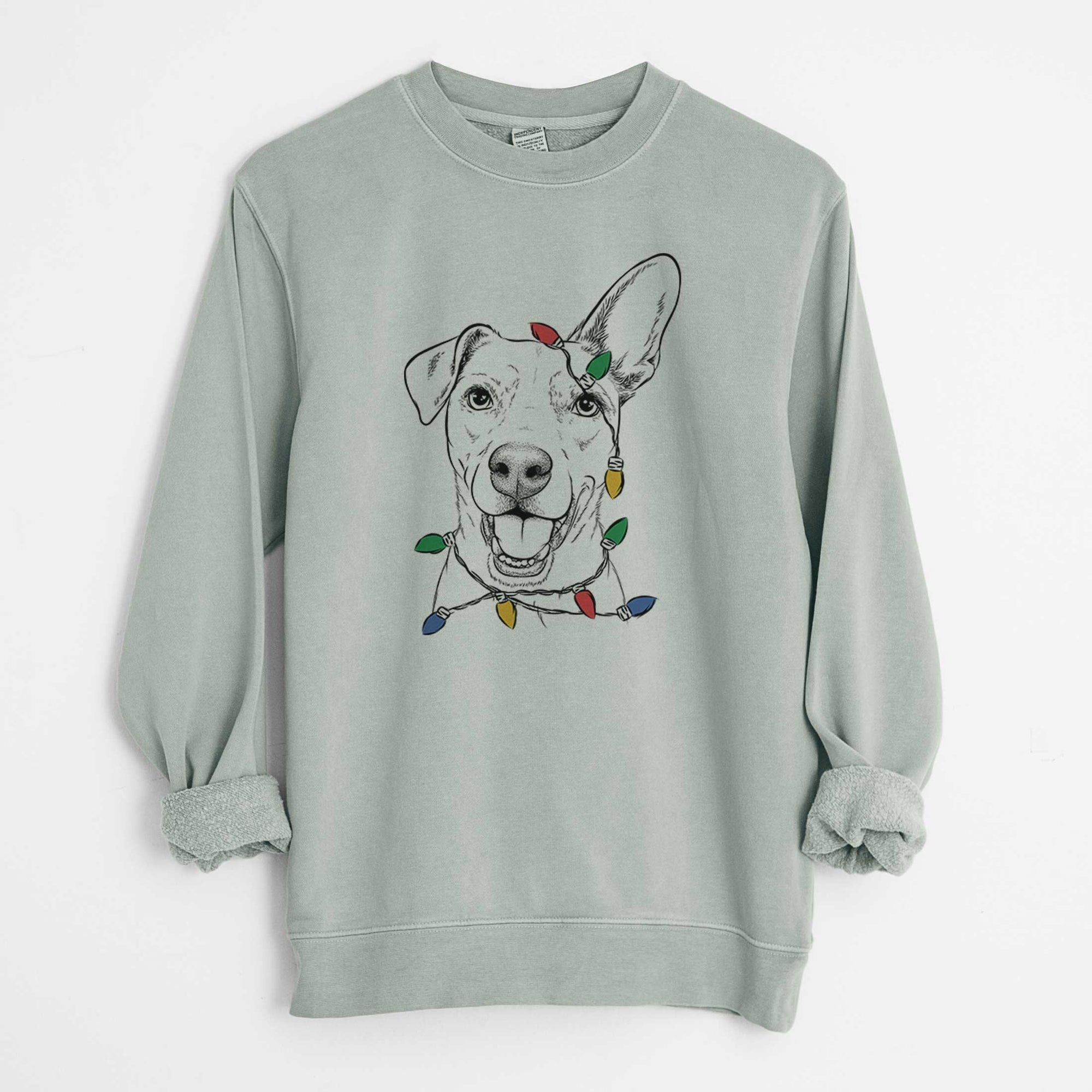 Christmas Lights Radar the Pitbull Mix - Unisex Pigment Dyed Crew Sweatshirt