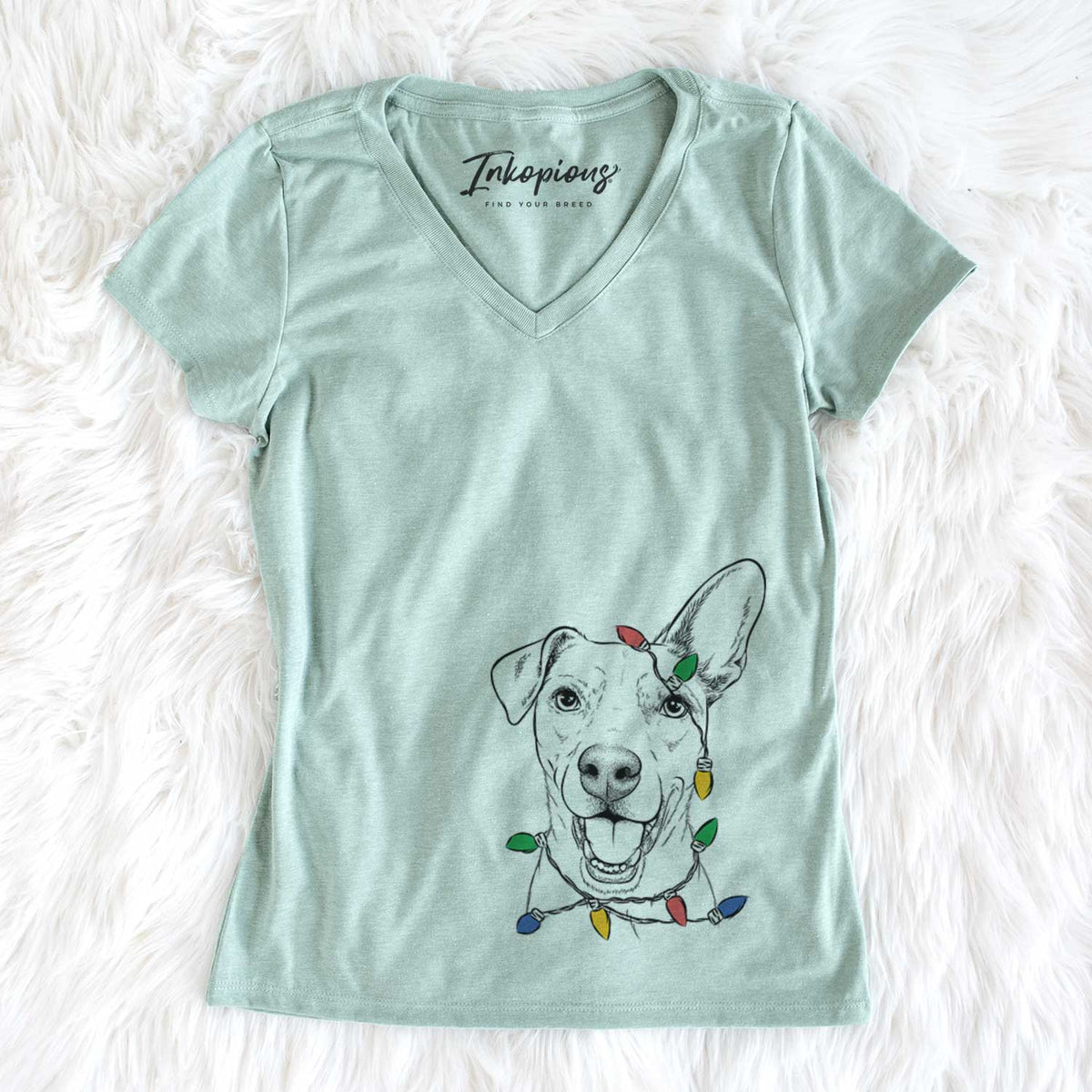 Christmas Lights Radar the Pitbull Mix - Women&#39;s V-neck Shirt