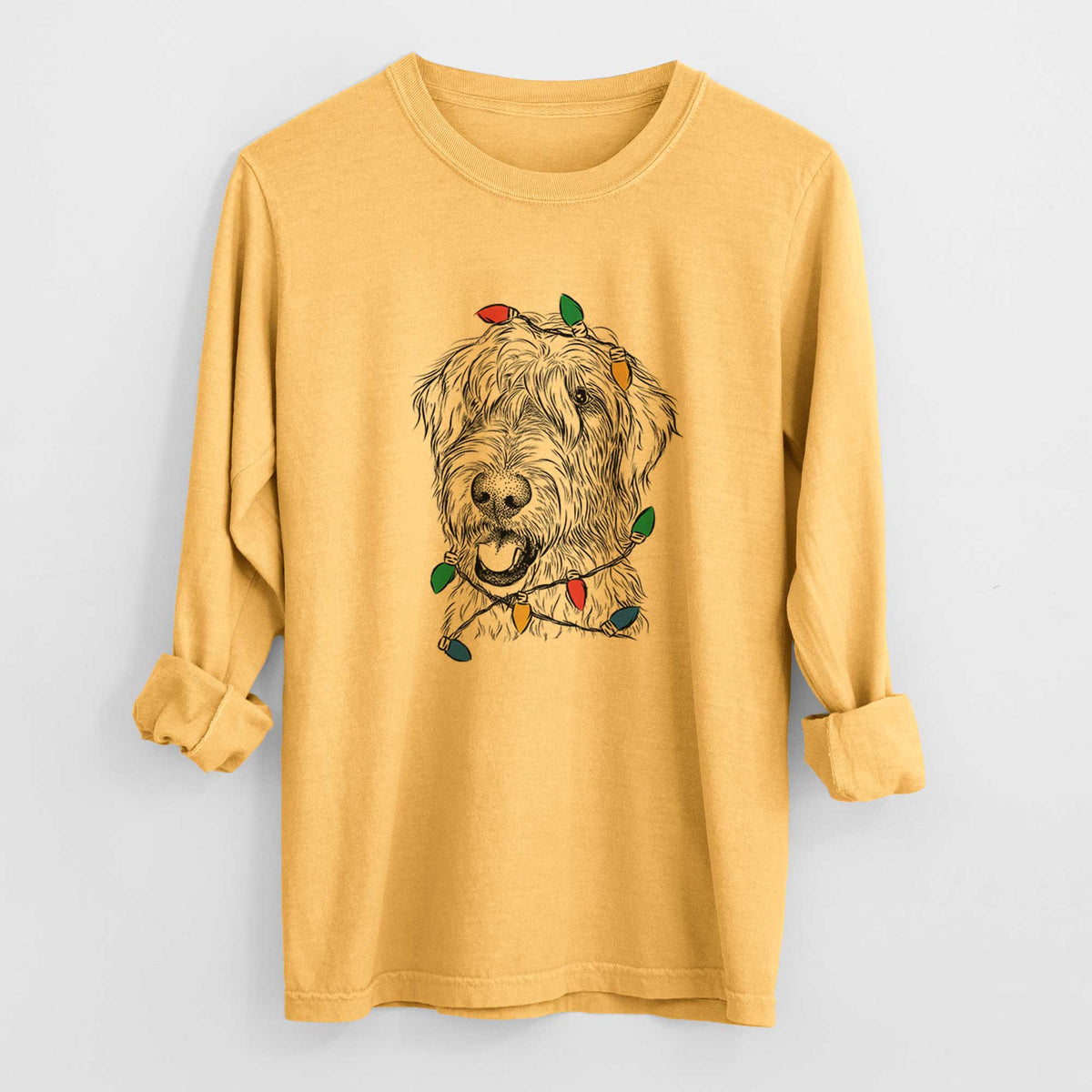 Christmas Lights Ragnar the Irish Wolfhound - Heavyweight 100% Cotton Long Sleeve