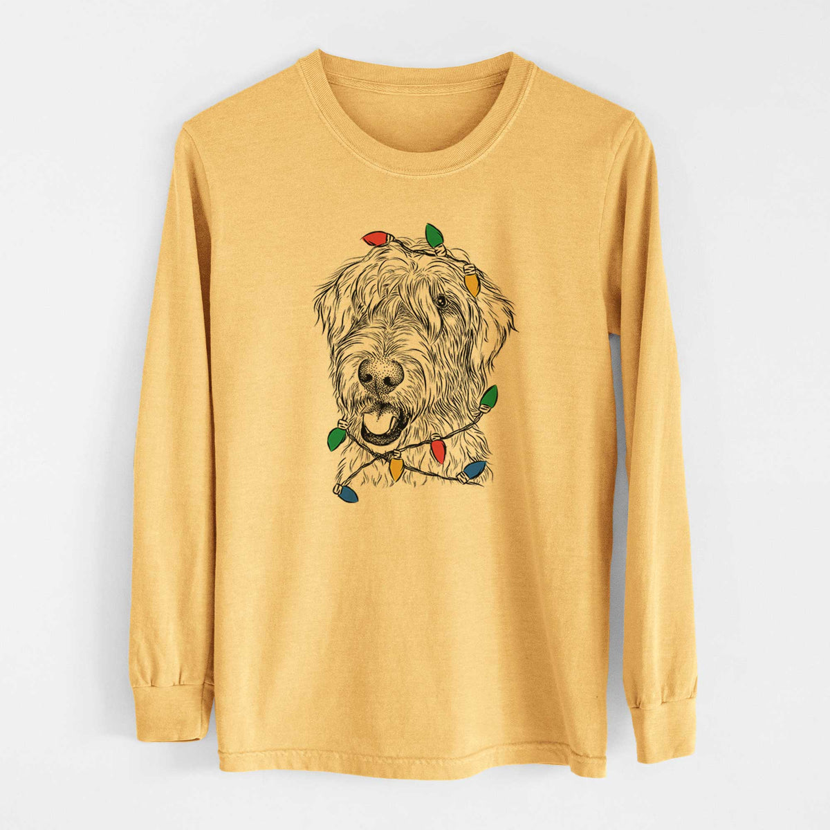 Christmas Lights Ragnar the Irish Wolfhound - Heavyweight 100% Cotton Long Sleeve