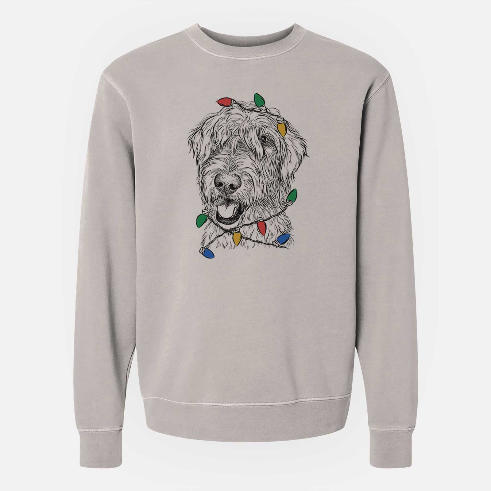 Christmas Lights Ragnar the Irish Wolfhound - Unisex Pigment Dyed Crew Sweatshirt