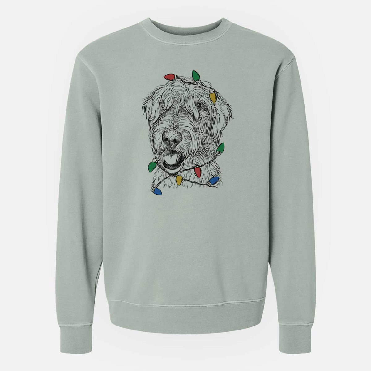 Christmas Lights Ragnar the Irish Wolfhound - Unisex Pigment Dyed Crew Sweatshirt