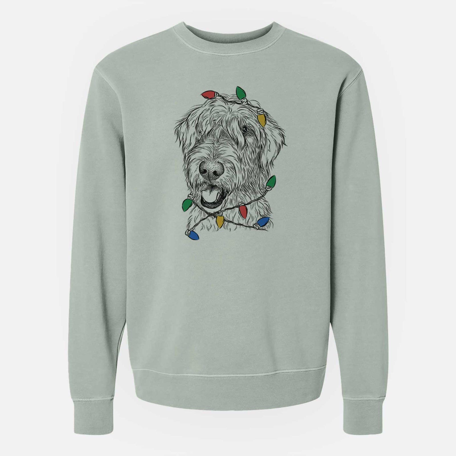Christmas Lights Ragnar the Irish Wolfhound - Unisex Pigment Dyed Crew Sweatshirt