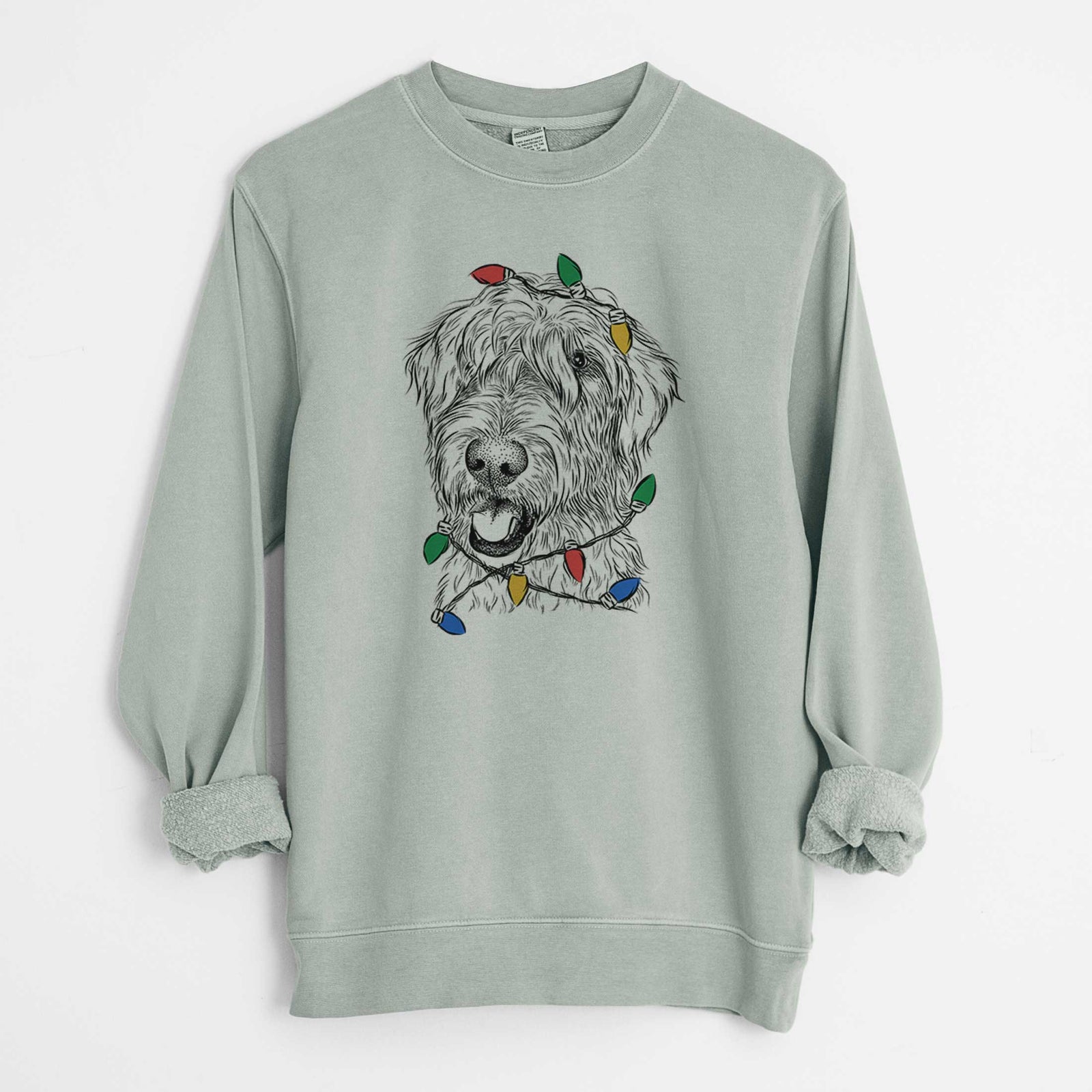 Christmas Lights Ragnar the Irish Wolfhound - Unisex Pigment Dyed Crew Sweatshirt
