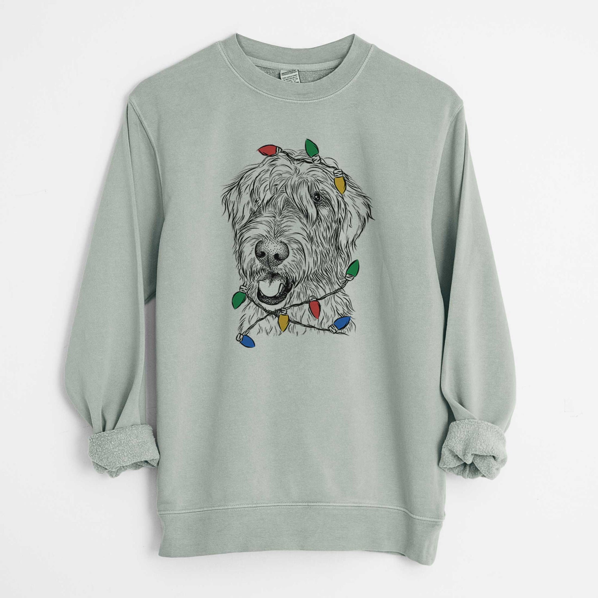 Christmas Lights Ragnar the Irish Wolfhound - Unisex Pigment Dyed Crew Sweatshirt