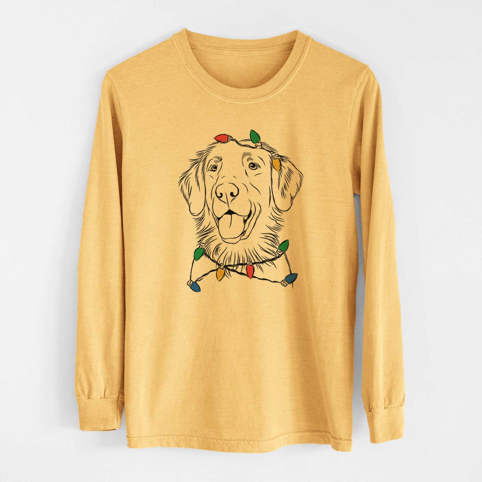 Christmas Lights Raisin the Flat Coated Retriever - Heavyweight 100% Cotton Long Sleeve