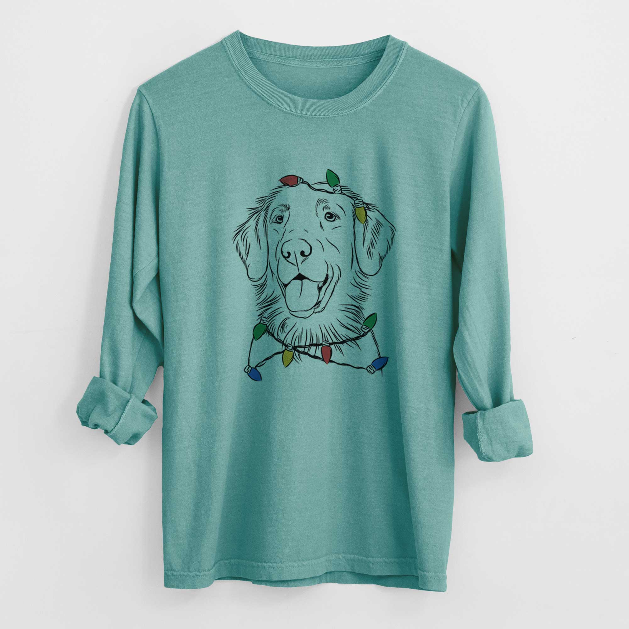 Christmas Lights Raisin the Flat Coated Retriever - Heavyweight 100% Cotton Long Sleeve