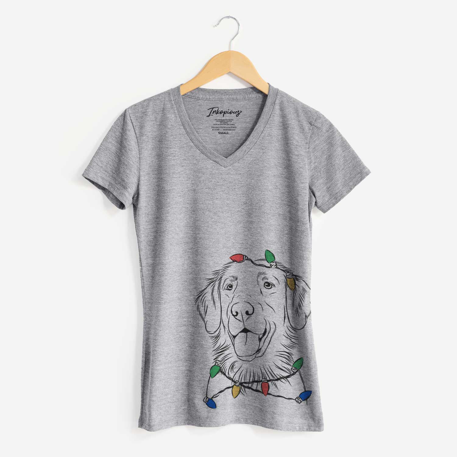 Christmas Lights Raisin the Flat Coated Retriever - Women's V-neck Shirt