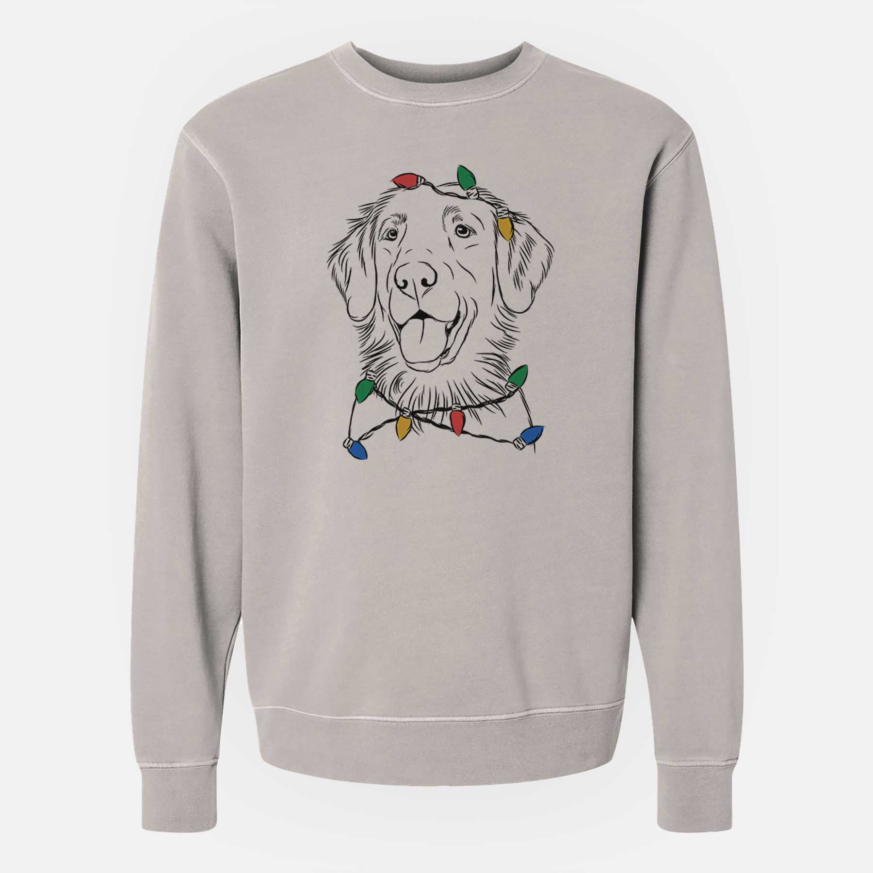 Christmas Lights Raisin the Flat Coated Retriever - Unisex Pigment Dyed Crew Sweatshirt