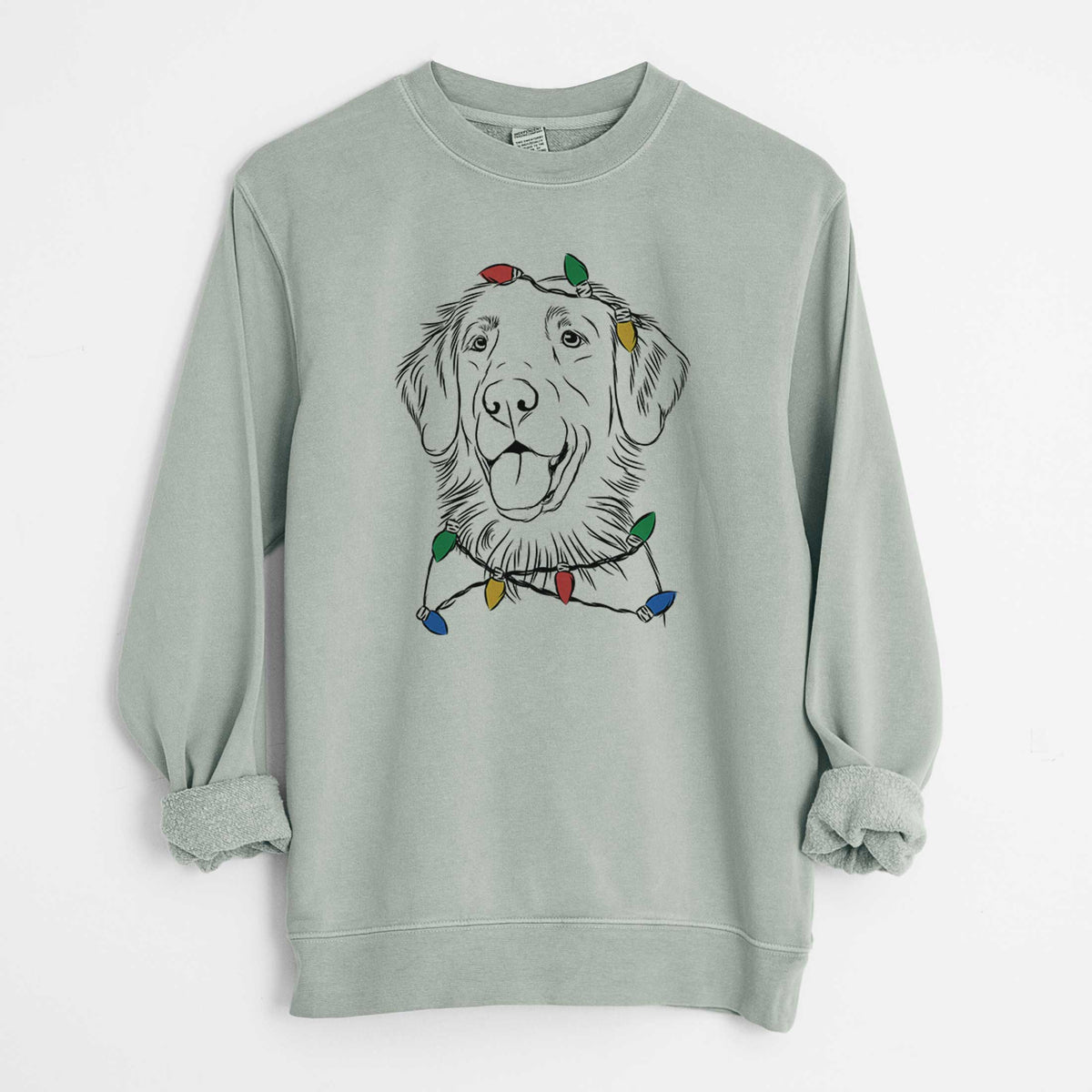 Christmas Lights Raisin the Flat Coated Retriever - Unisex Pigment Dyed Crew Sweatshirt