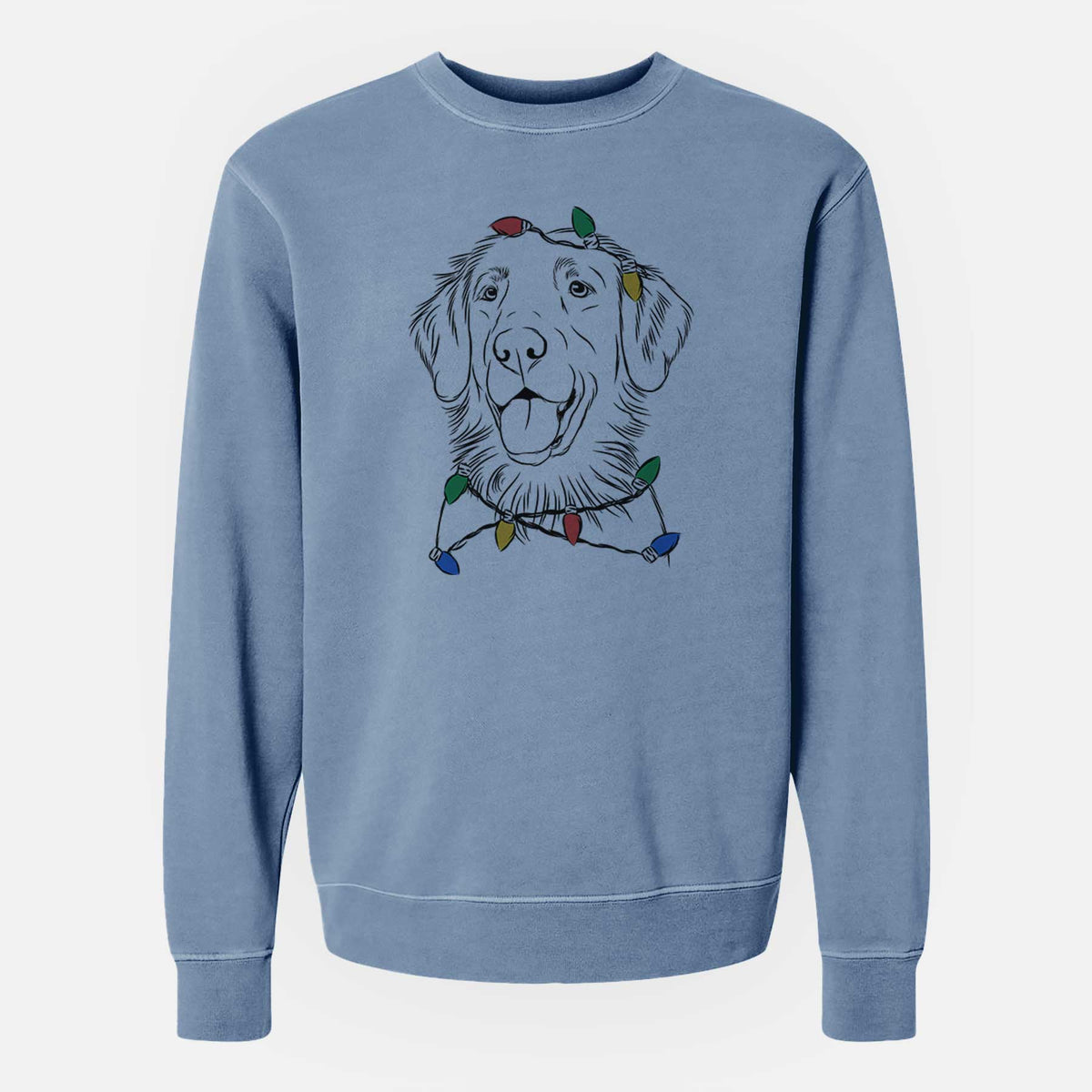 Christmas Lights Raisin the Flat Coated Retriever - Unisex Pigment Dyed Crew Sweatshirt