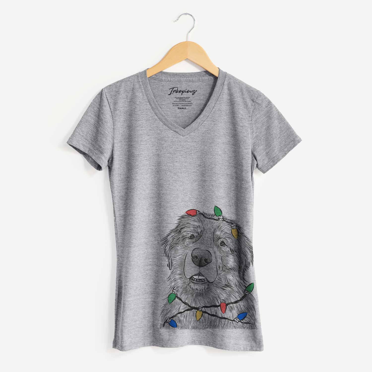 Christmas Lights Ralph the Leonberger - Women's V-neck Shirt