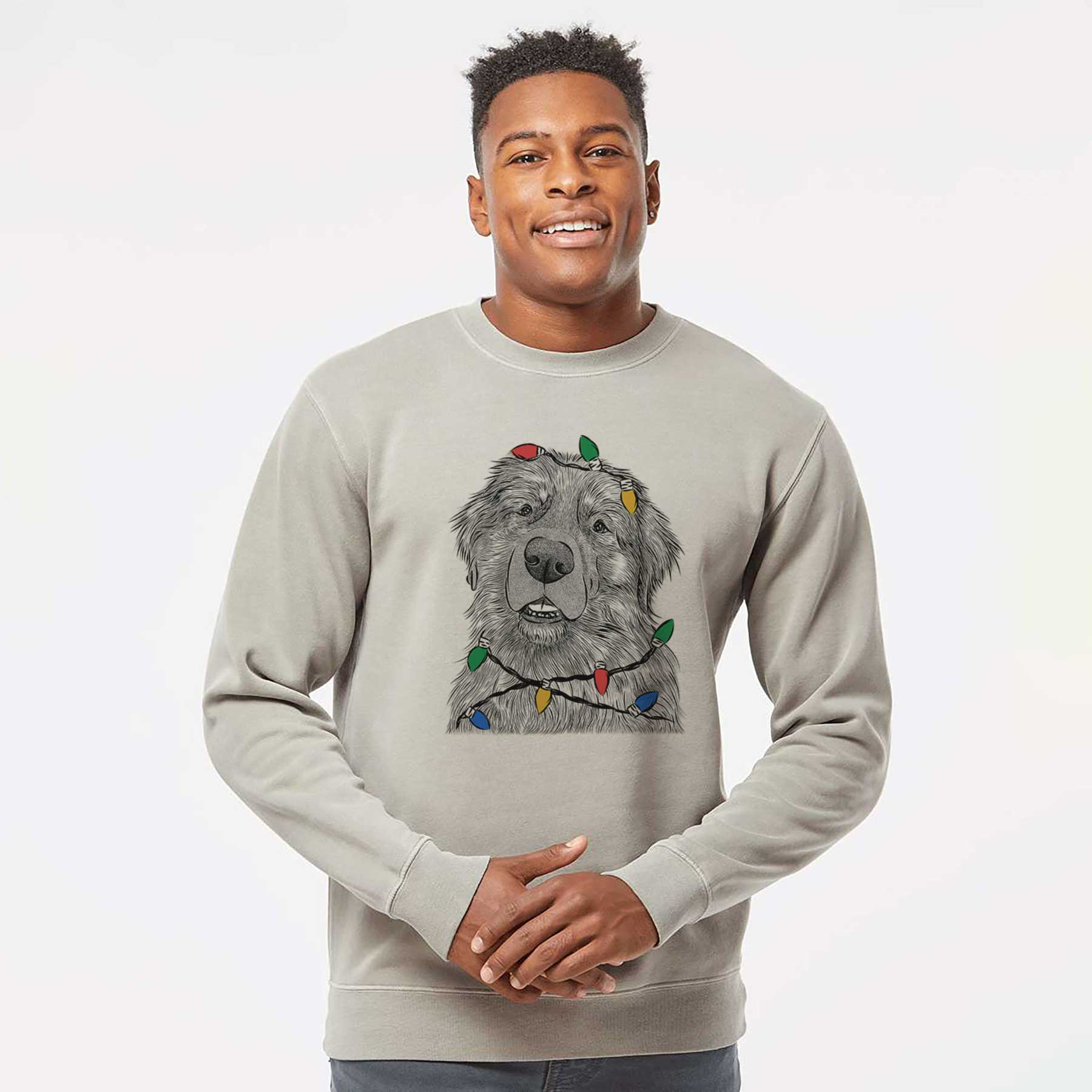 Christmas Lights Ralph the Leonberger - Unisex Pigment Dyed Crew Sweatshirt