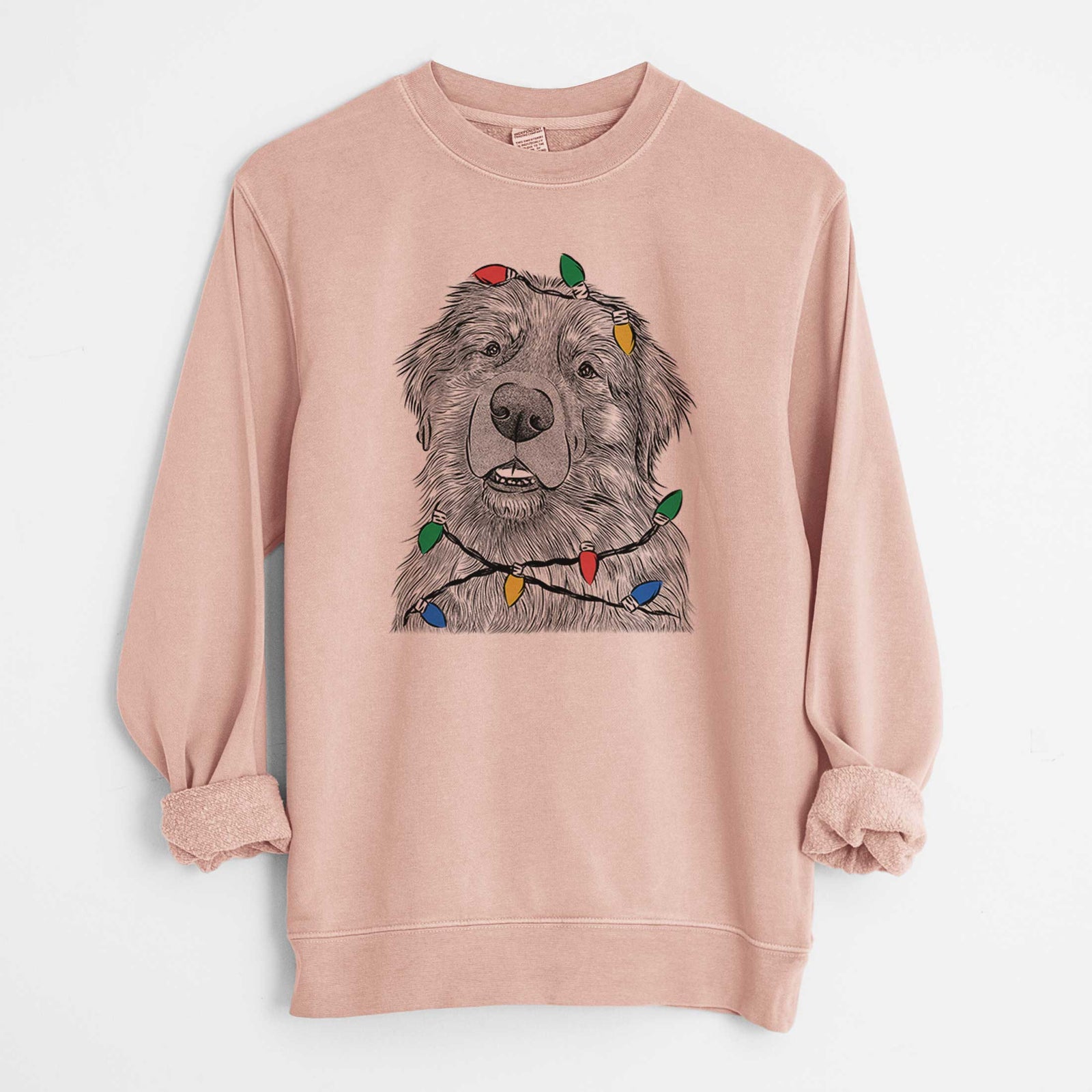 Christmas Lights Ralph the Leonberger - Unisex Pigment Dyed Crew Sweatshirt