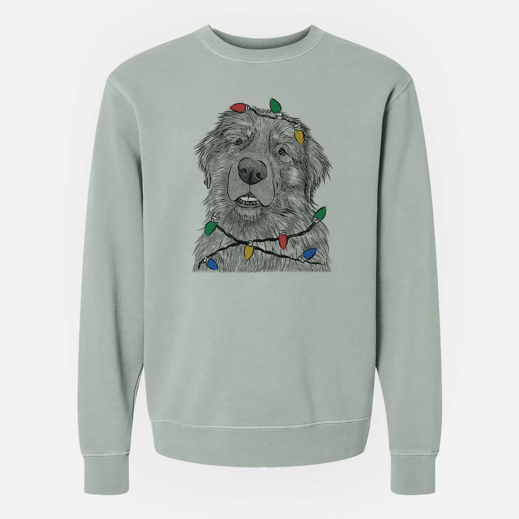 Christmas Lights Ralph the Leonberger - Unisex Pigment Dyed Crew Sweatshirt