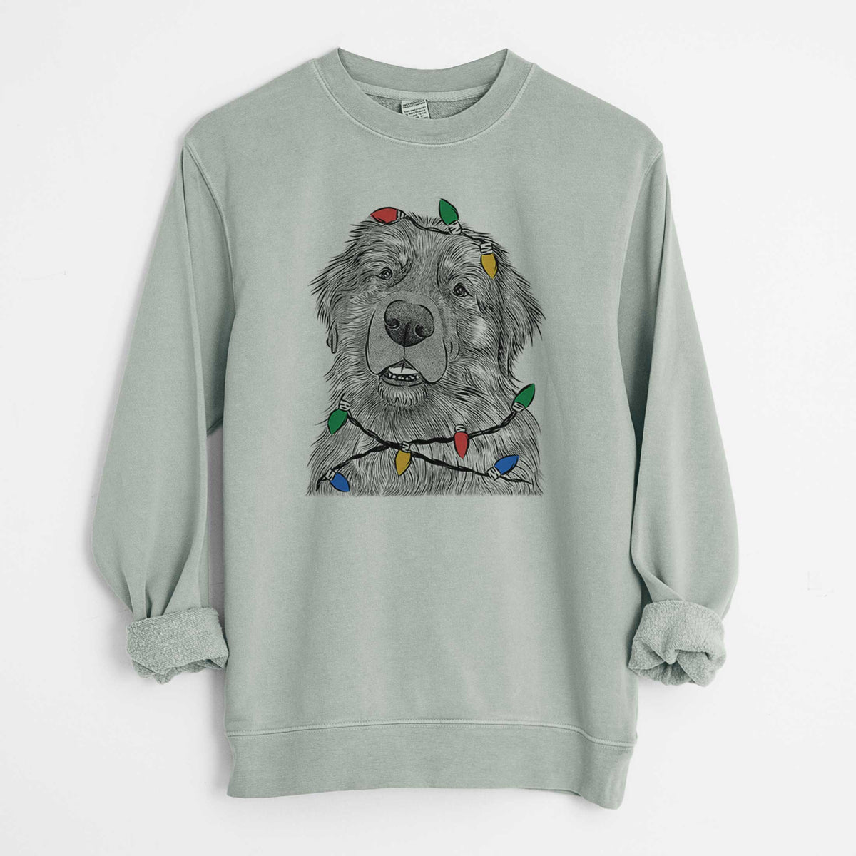 Christmas Lights Ralph the Leonberger - Unisex Pigment Dyed Crew Sweatshirt