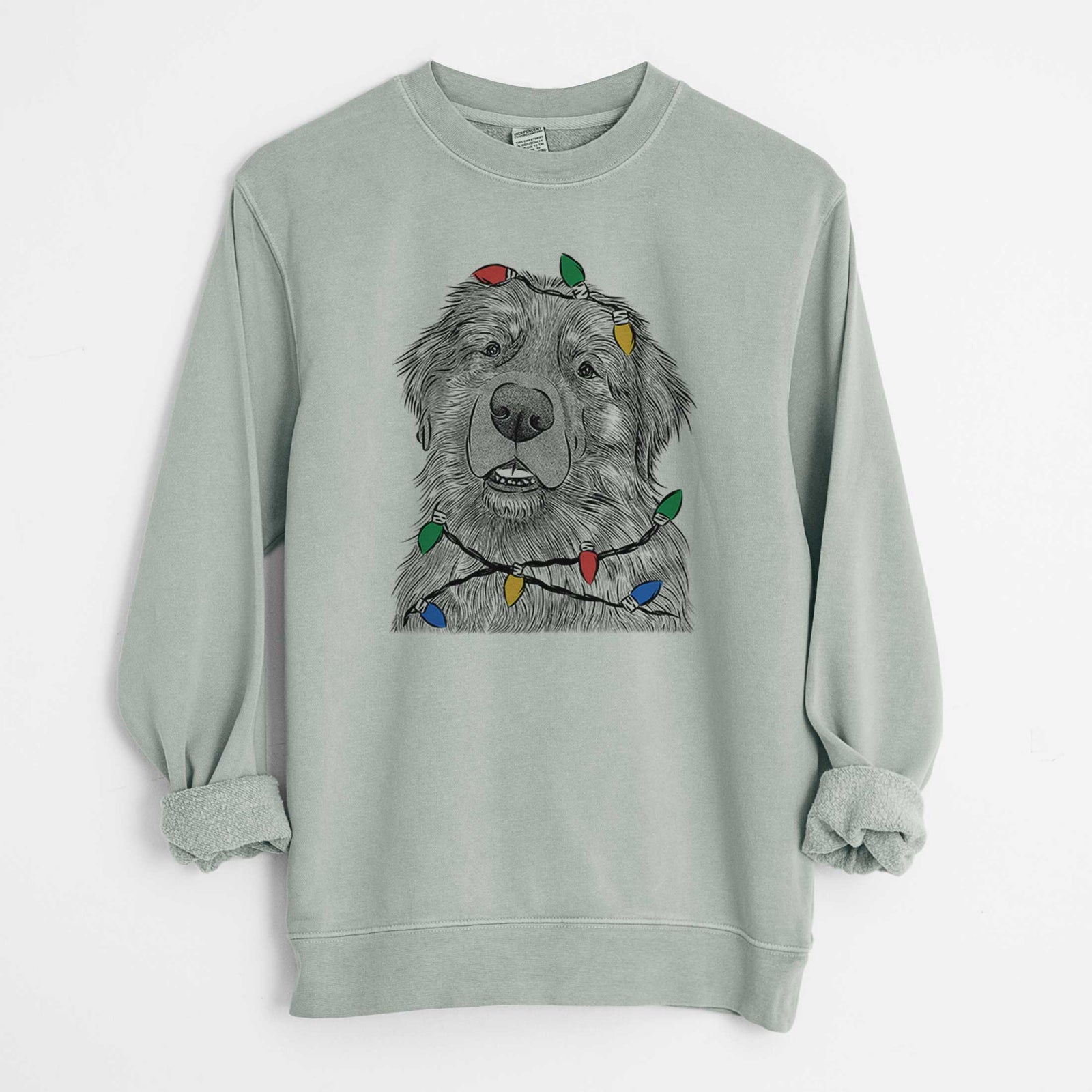 Christmas Lights Ralph the Leonberger - Unisex Pigment Dyed Crew Sweatshirt