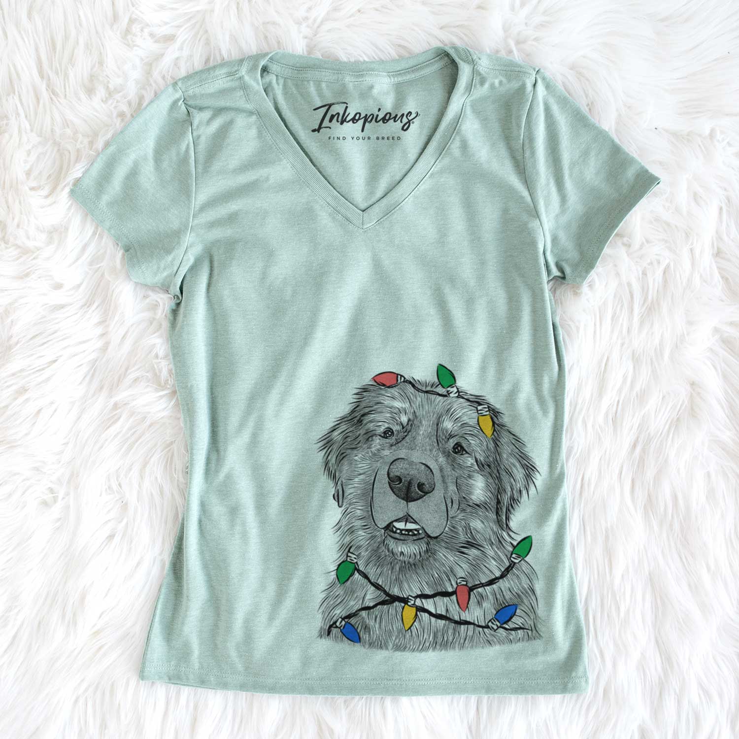 Christmas Lights Ralph the Leonberger - Women's V-neck Shirt