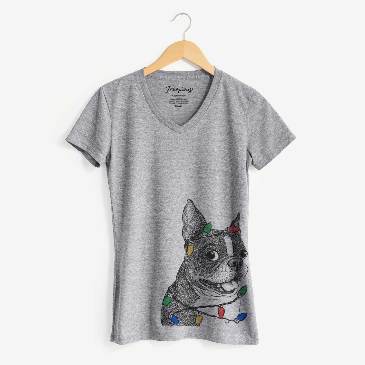 Christmas Lights Ralphie the Boston Terrier - Women's V-neck Shirt