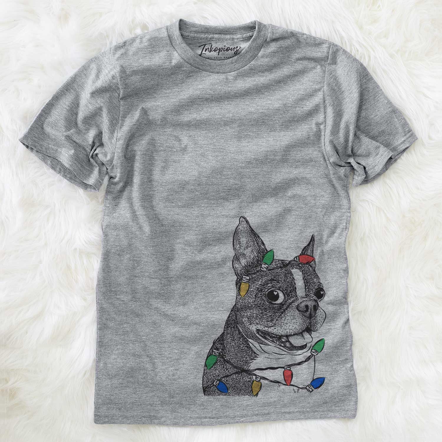 Christmas Lights Ralphie the Boston Terrier - Unisex Crewneck