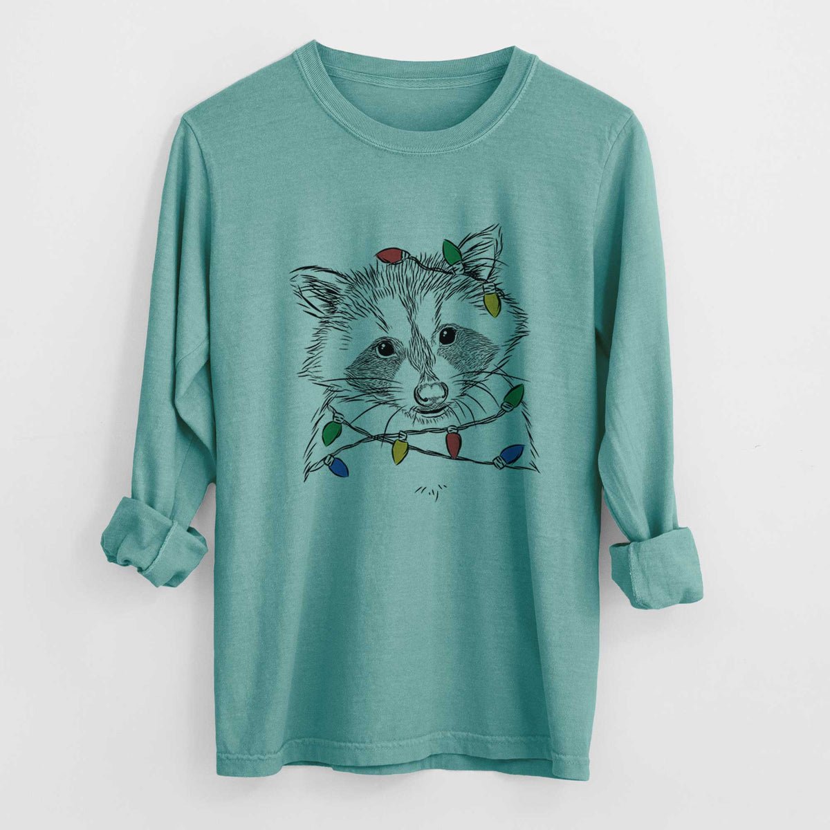 Christmas Lights Randy the Raccoon - Heavyweight 100% Cotton Long Sleeve