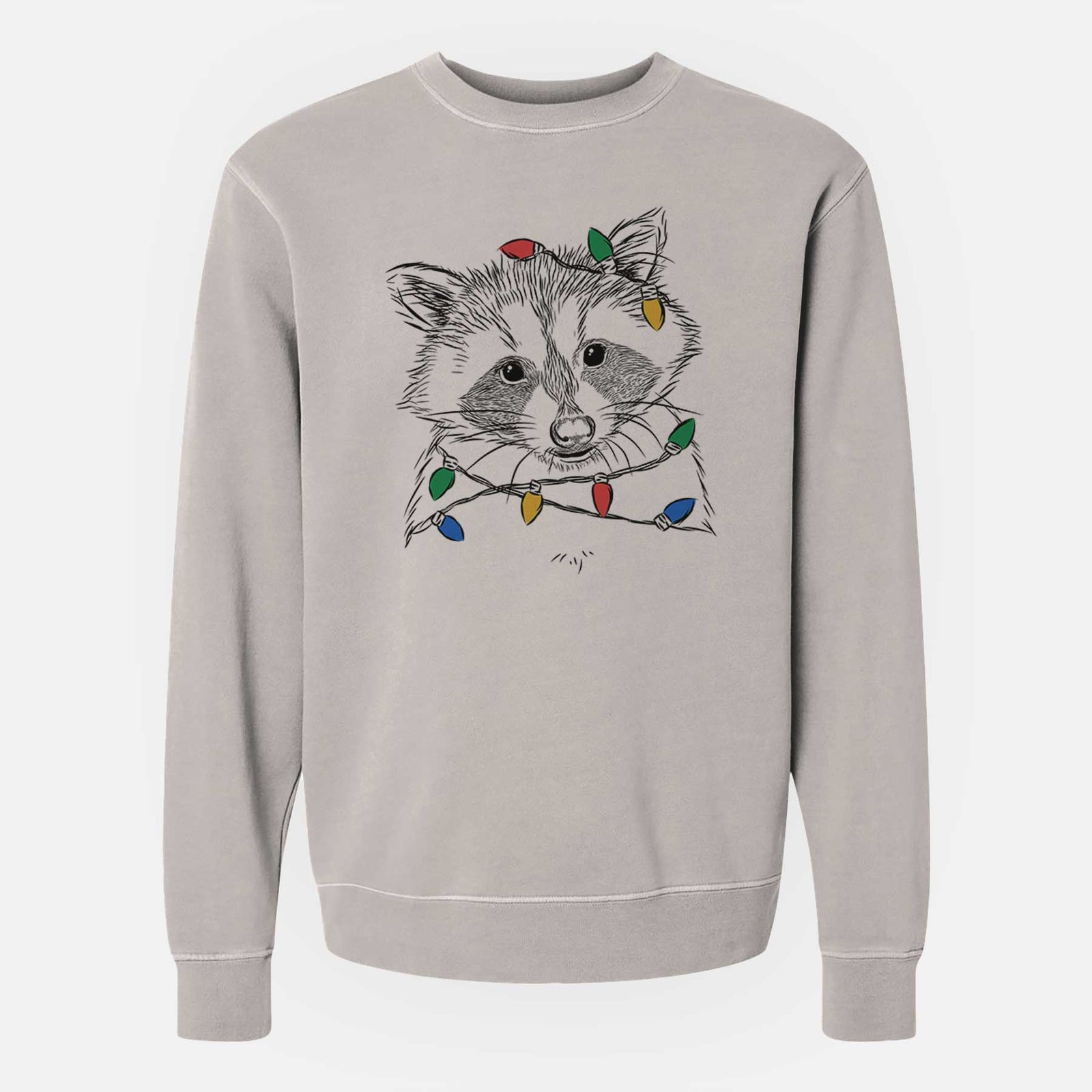 Christmas Lights Randy the Raccoon - Unisex Pigment Dyed Crew Sweatshirt