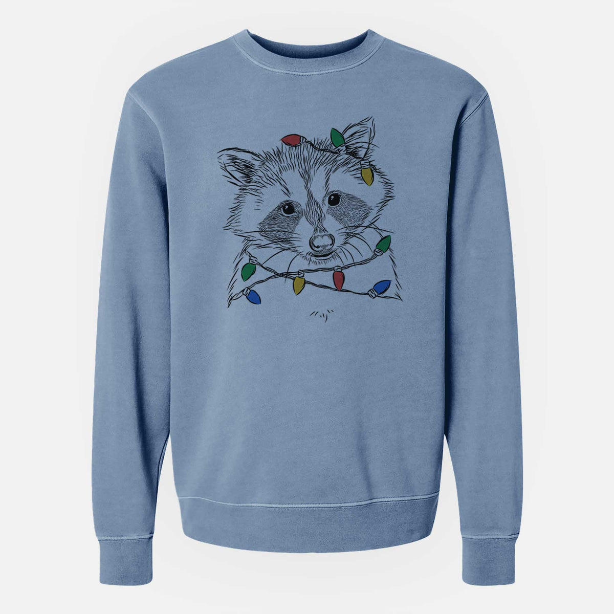 Christmas Lights Randy the Raccoon - Unisex Pigment Dyed Crew Sweatshirt