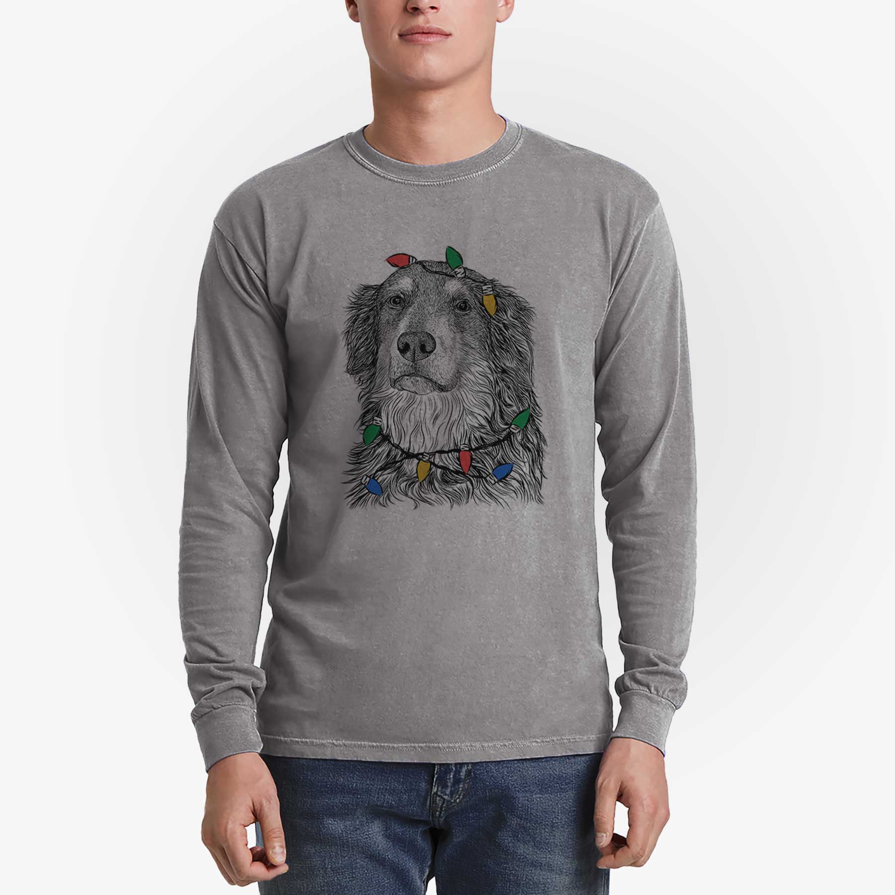 Christmas Lights Ranger the Mixed Breed - Heavyweight 100% Cotton Long Sleeve