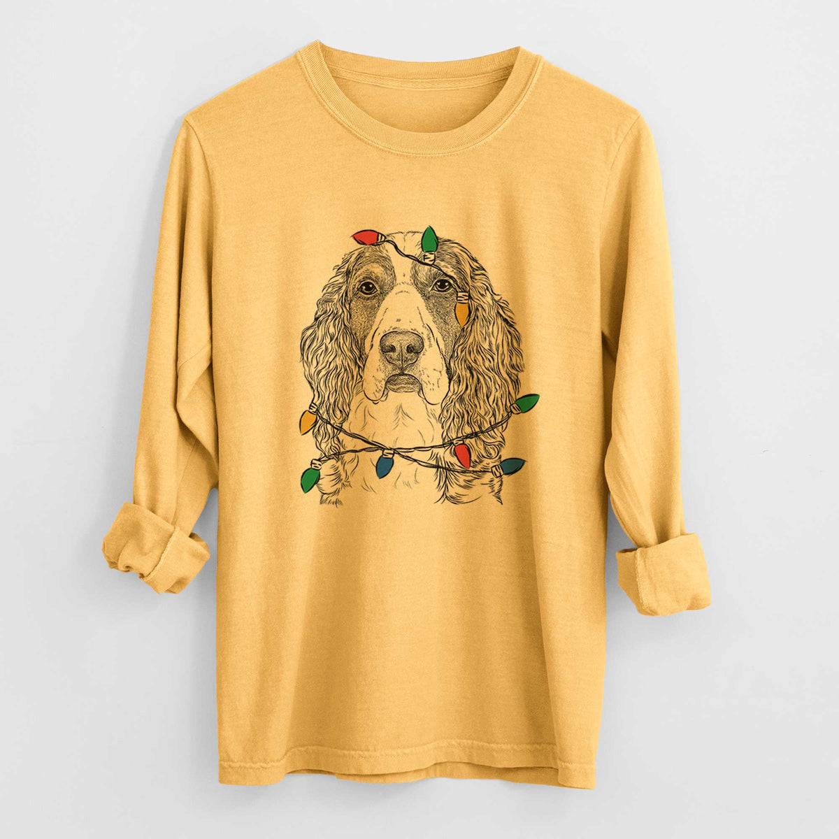 Christmas Lights Red the English Springer Spaniel - Heavyweight 100% Cotton Long Sleeve