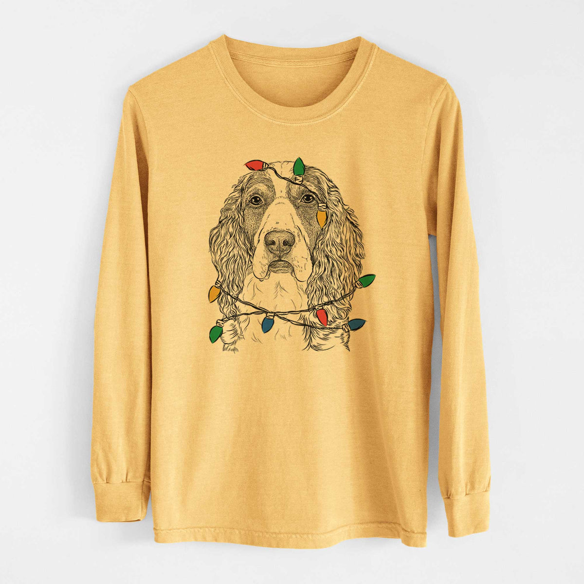 Christmas Lights Red the English Springer Spaniel - Heavyweight 100% Cotton Long Sleeve