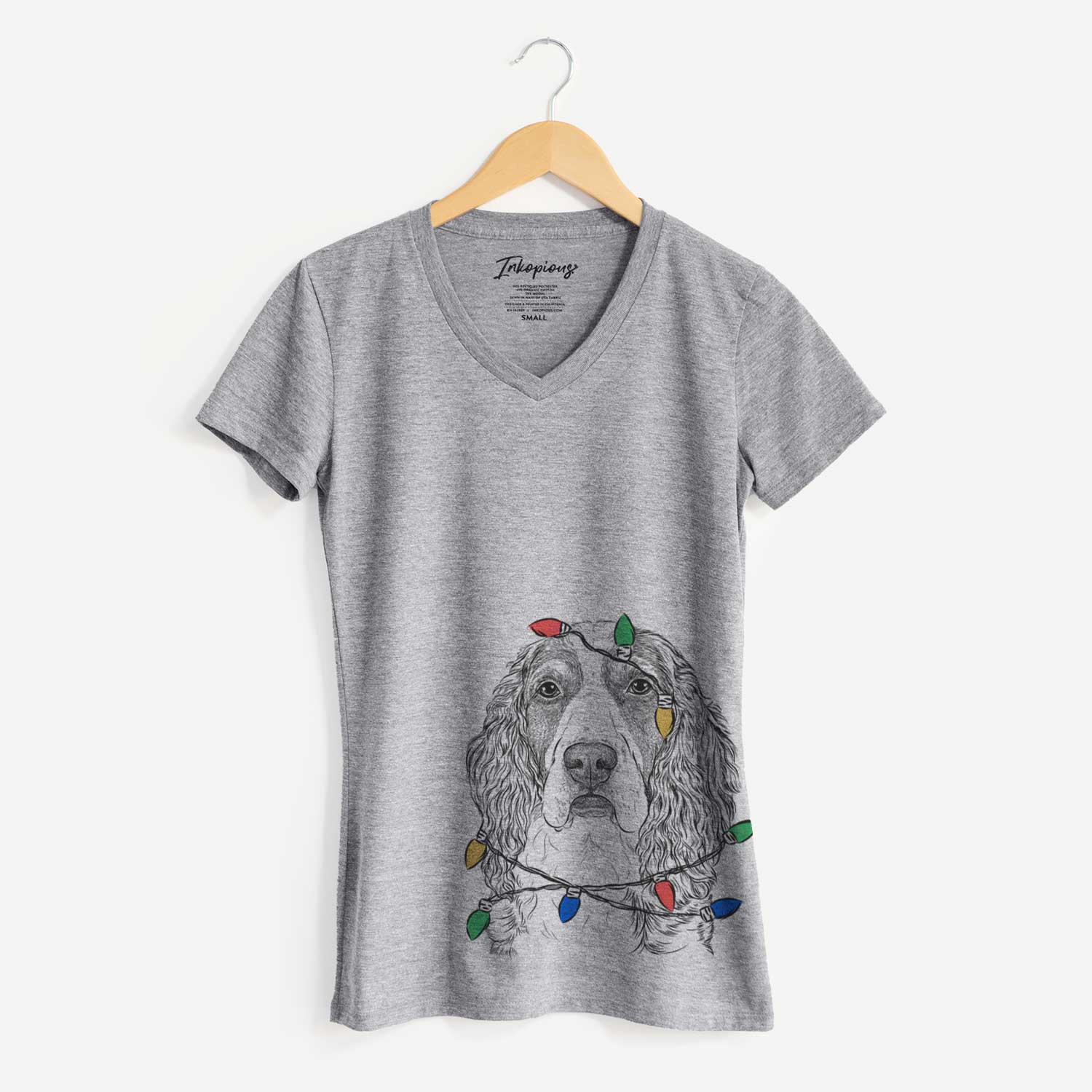 Christmas Lights Red the English Springer Spaniel - Women's V-neck Shirt