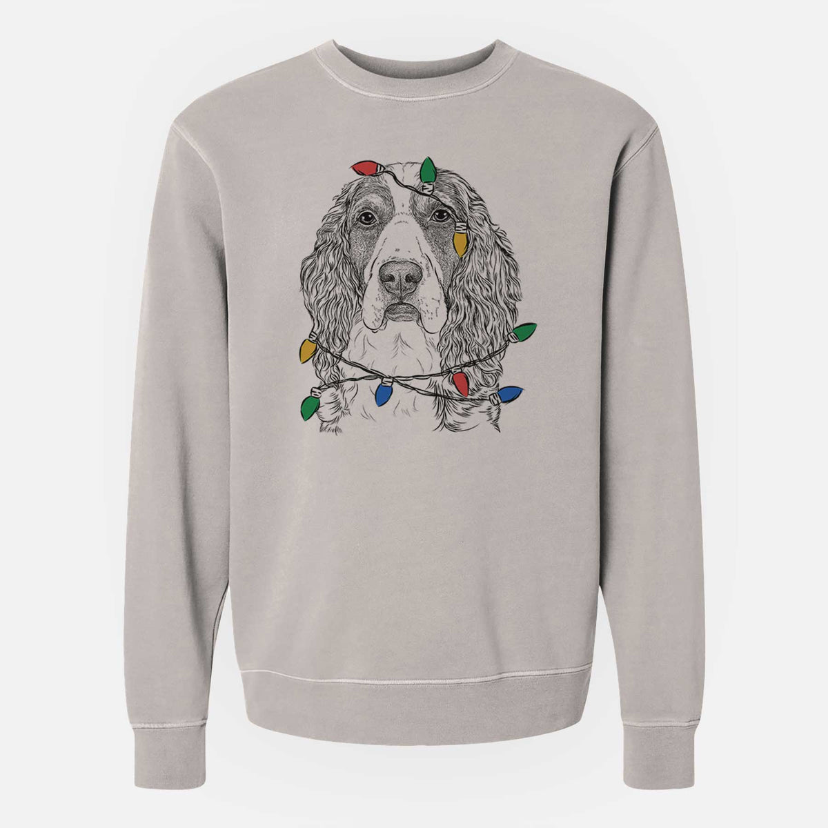 Christmas Lights Red the English Springer Spaniel - Unisex Pigment Dyed Crew Sweatshirt