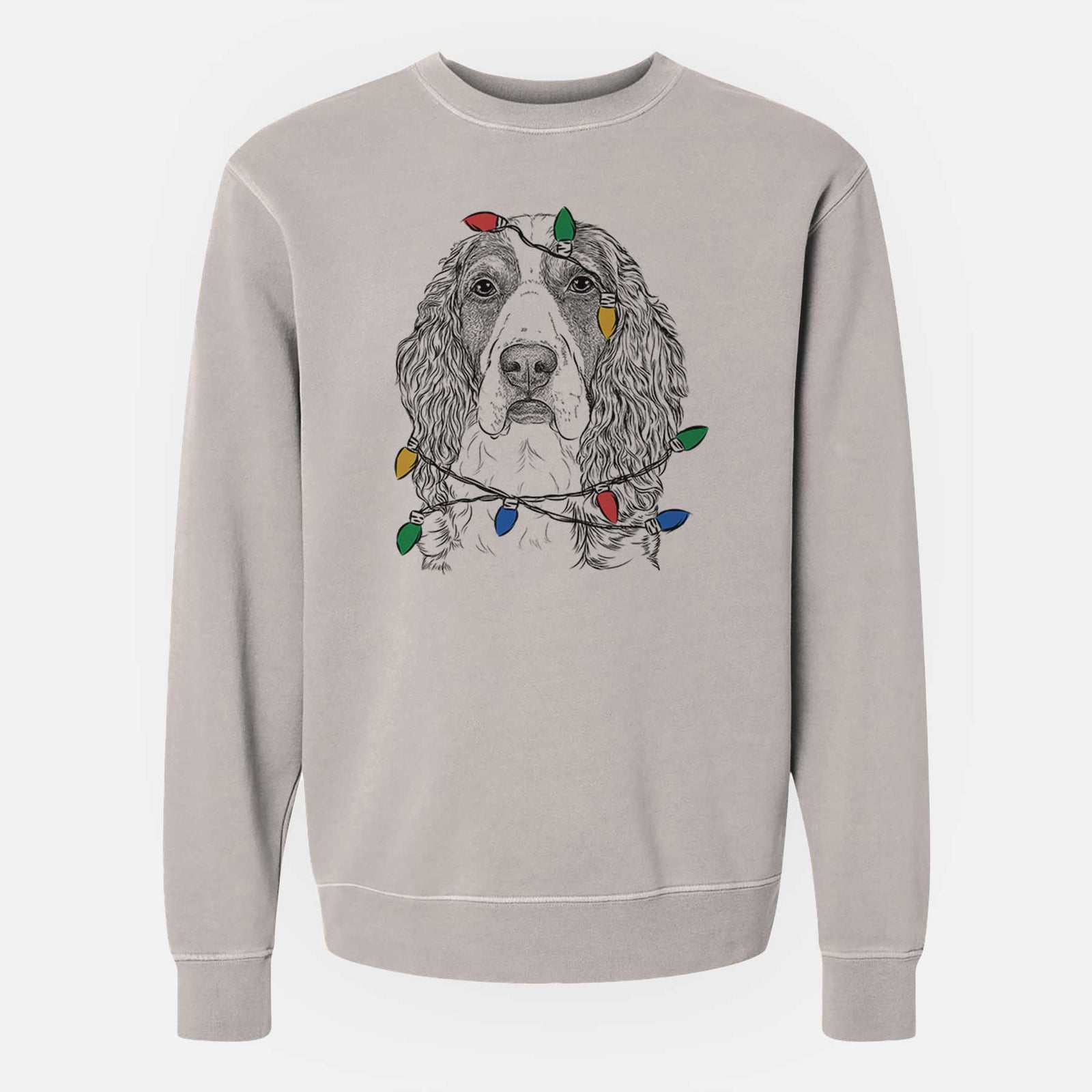 Christmas Lights Red the English Springer Spaniel - Unisex Pigment Dyed Crew Sweatshirt