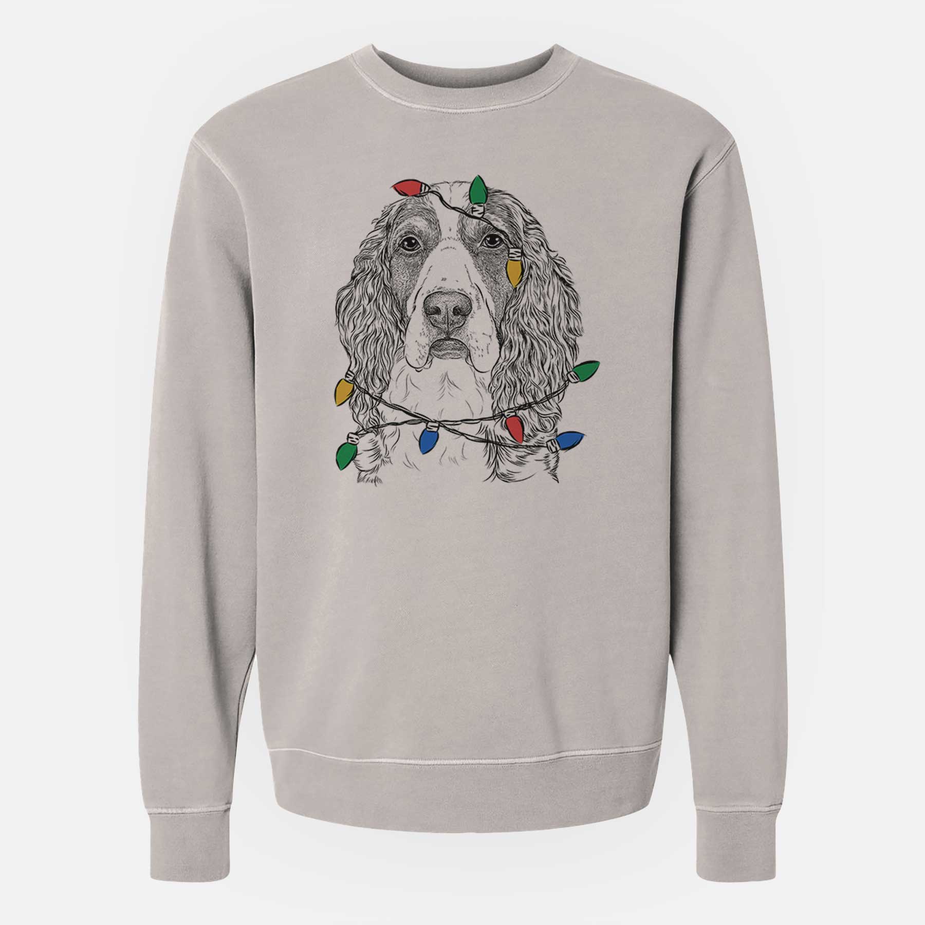 Christmas Lights Red the English Springer Spaniel - Unisex Pigment Dyed Crew Sweatshirt