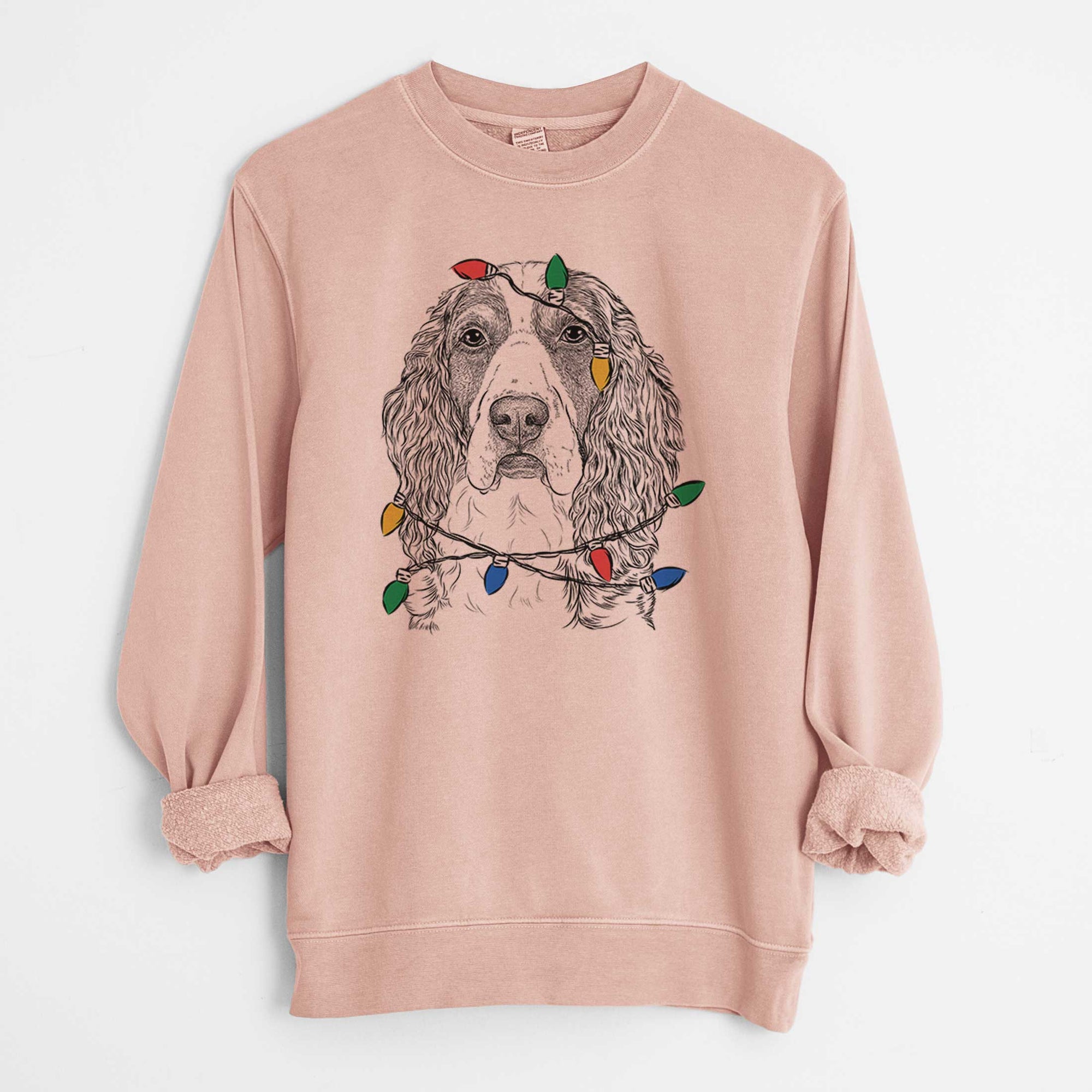 Christmas Lights Red the English Springer Spaniel - Unisex Pigment Dyed Crew Sweatshirt