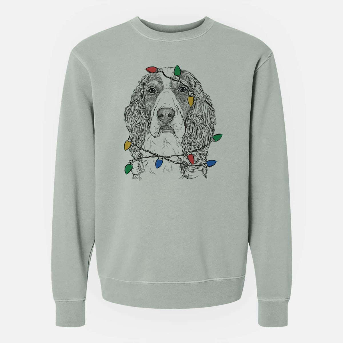 Christmas Lights Red the English Springer Spaniel - Unisex Pigment Dyed Crew Sweatshirt