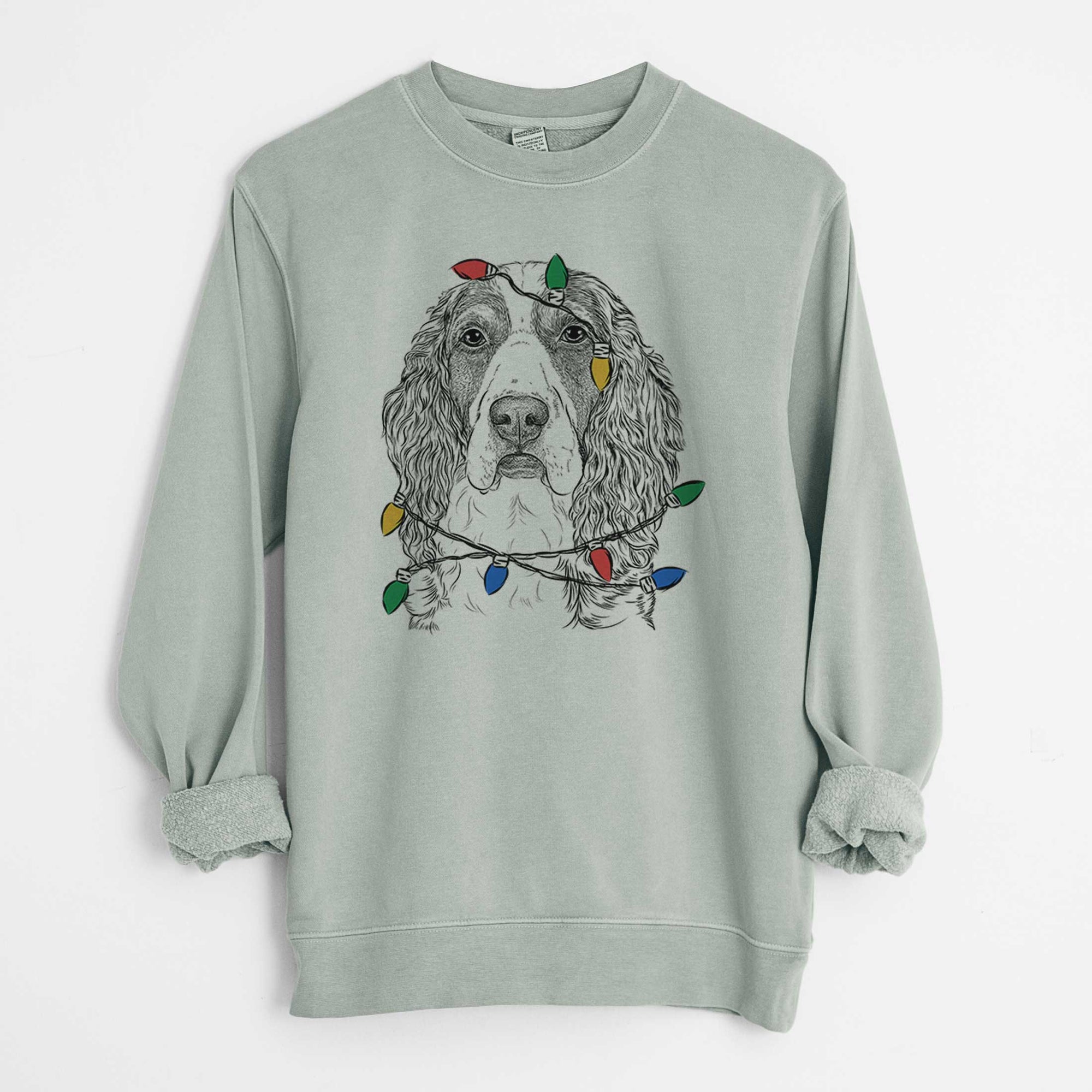 Christmas Lights Red the English Springer Spaniel - Unisex Pigment Dyed Crew Sweatshirt