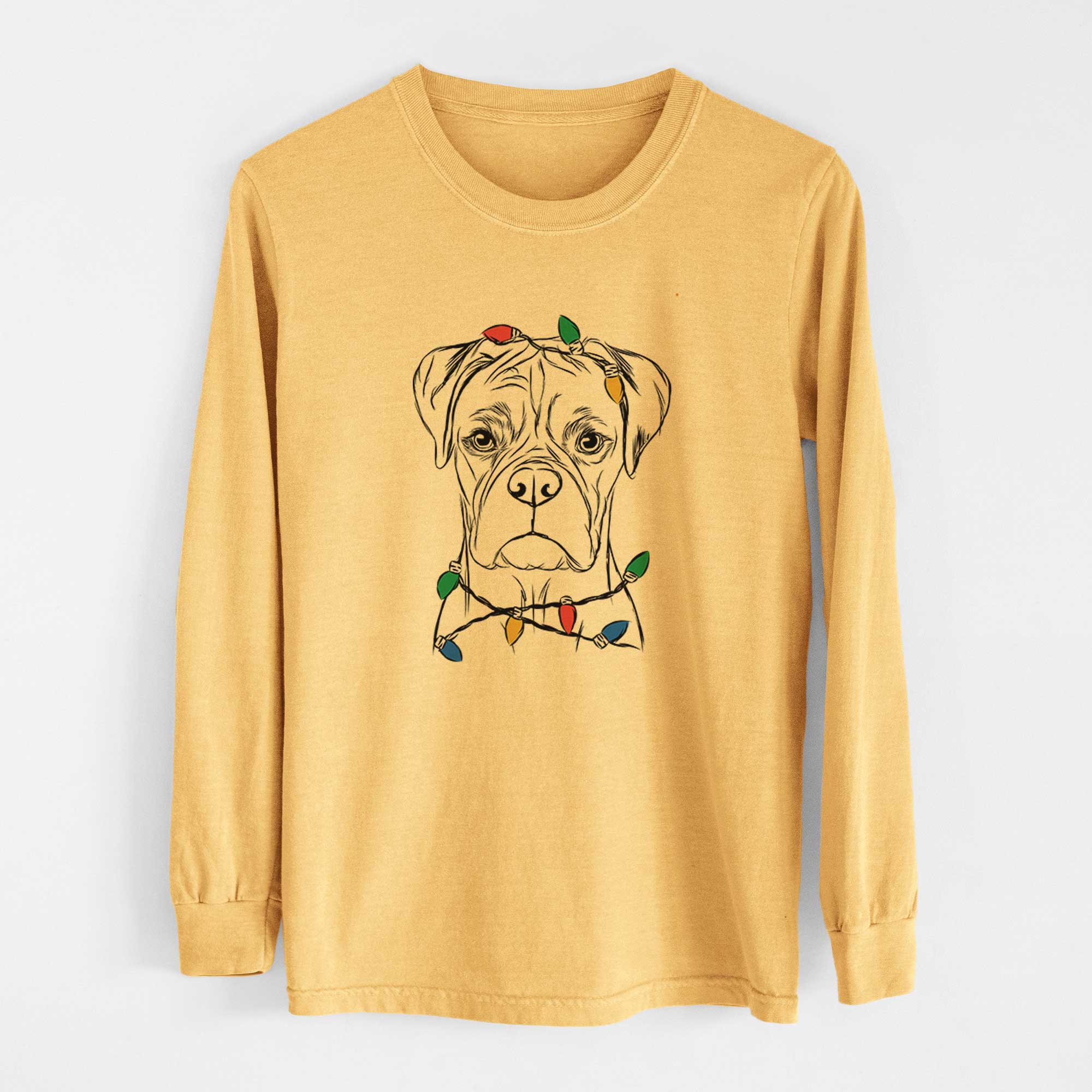 Christmas Lights Reese the Boxer - Heavyweight 100% Cotton Long Sleeve