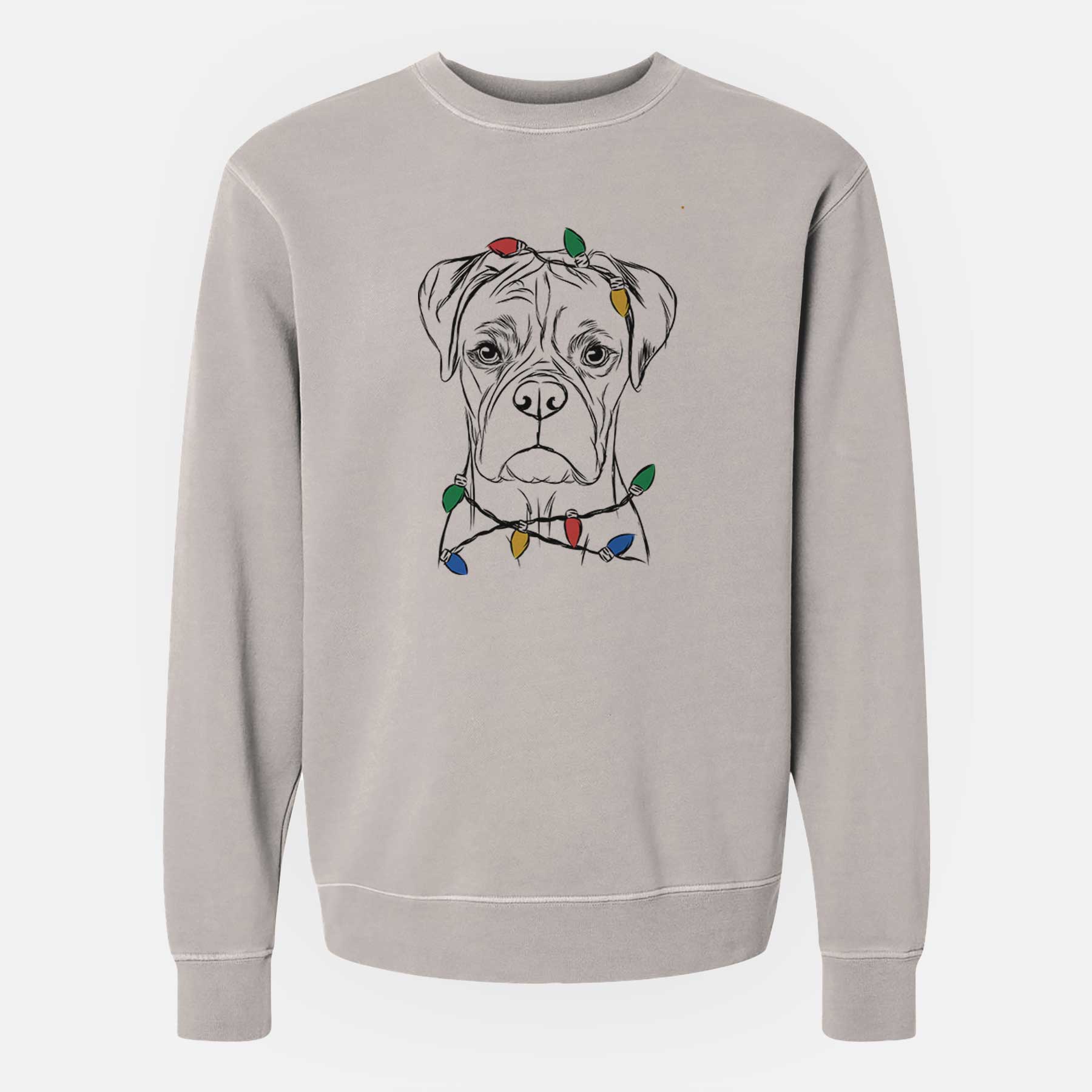 Christmas Lights Reese the Boxer - Unisex Pigment Dyed Crew Sweatshirt