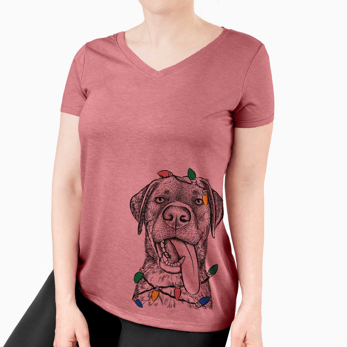 Christmas Lights Reese the Mixed Breed - Women's V-neck Shirt