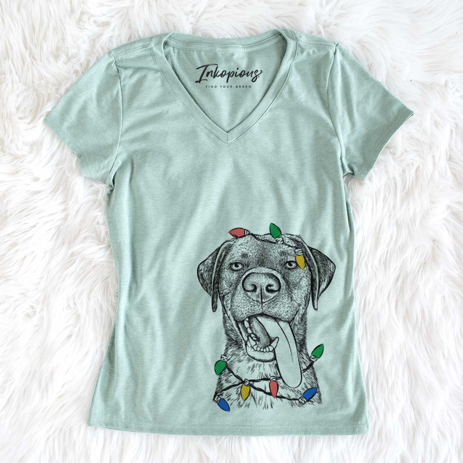 Christmas Lights Reese the Mixed Breed - Women's V-neck Shirt