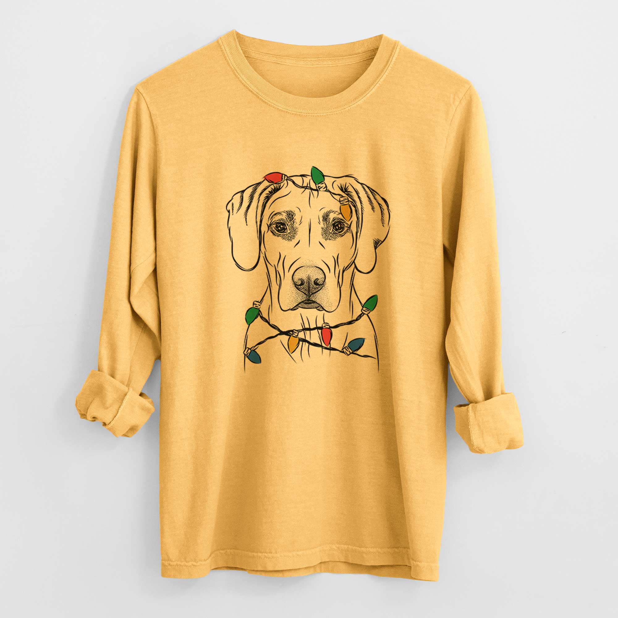 Christmas Lights Reid the Rhodesian Ridgeback - Heavyweight 100% Cotton Long Sleeve