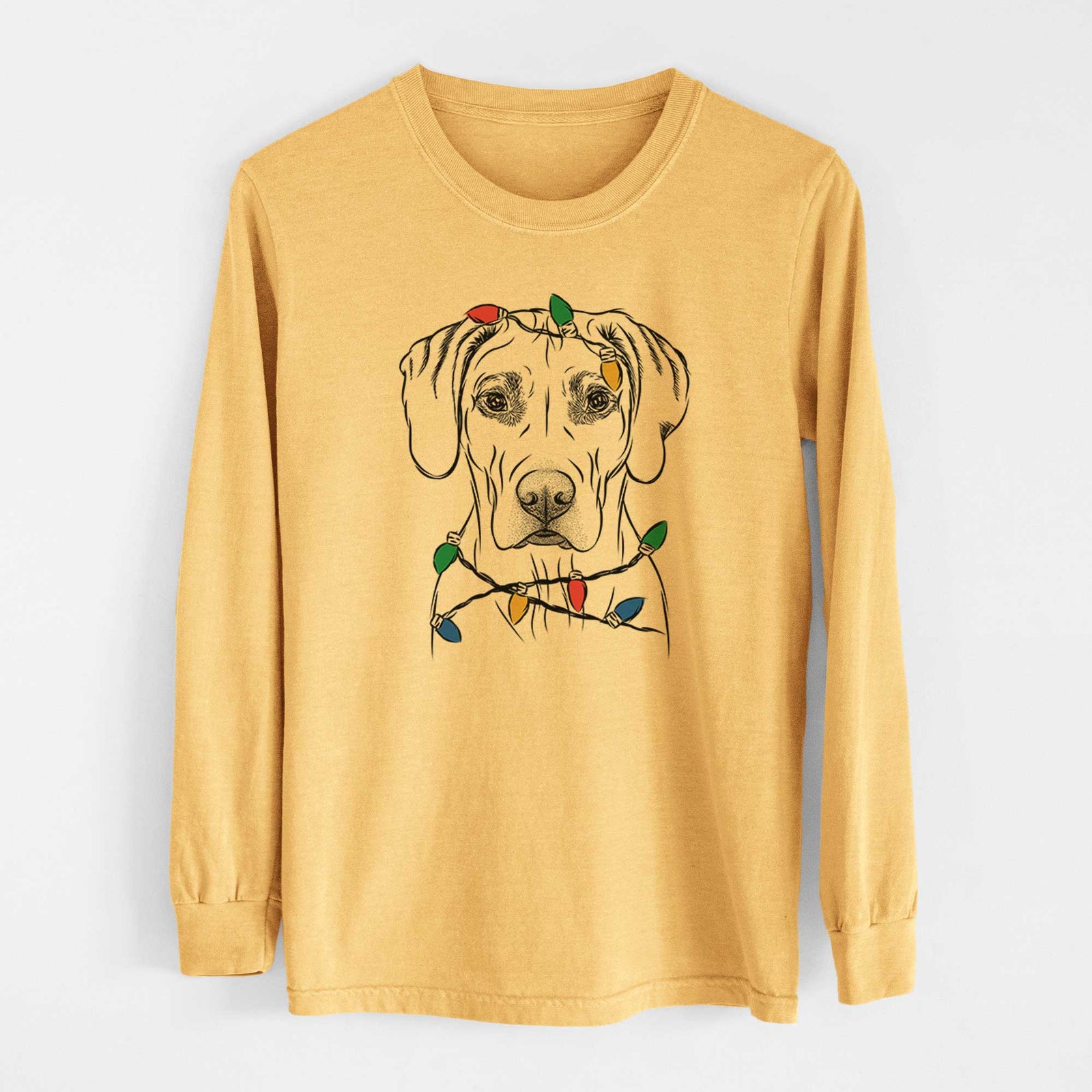 Christmas Lights Reid the Rhodesian Ridgeback - Heavyweight 100% Cotton Long Sleeve