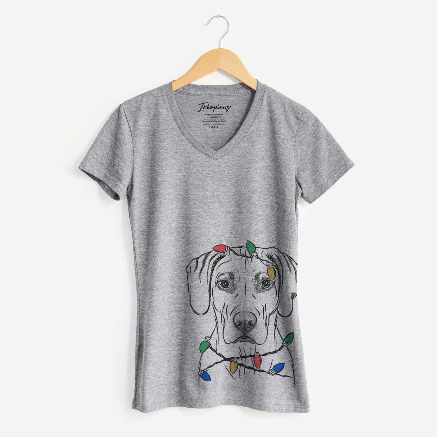 Christmas Lights Reid the Rhodesian Ridgeback - Women's V-neck Shirt