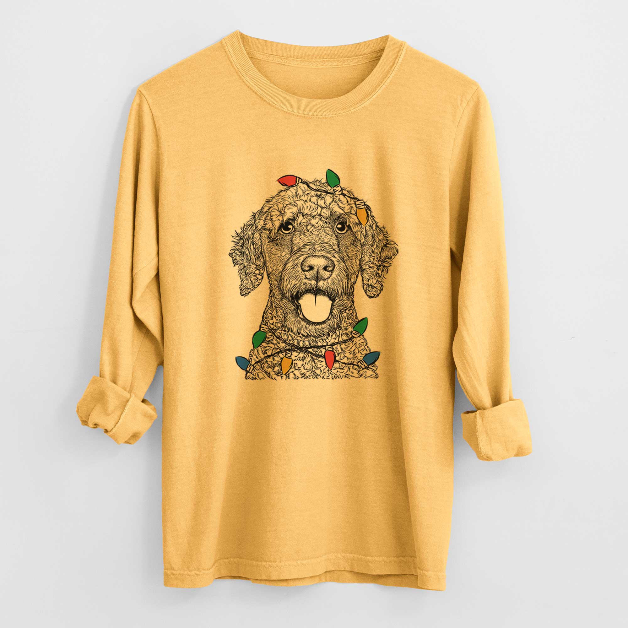 Christmas Lights Reina the Spanish Water Dog - Heavyweight 100% Cotton Long Sleeve