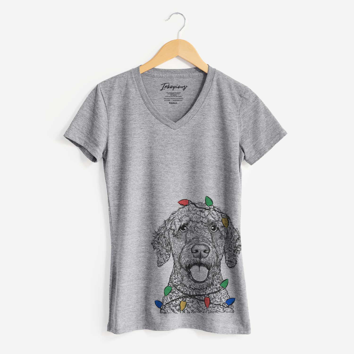 Christmas Lights Reina the Spanish Water Dog - Women's V-neck Shirt