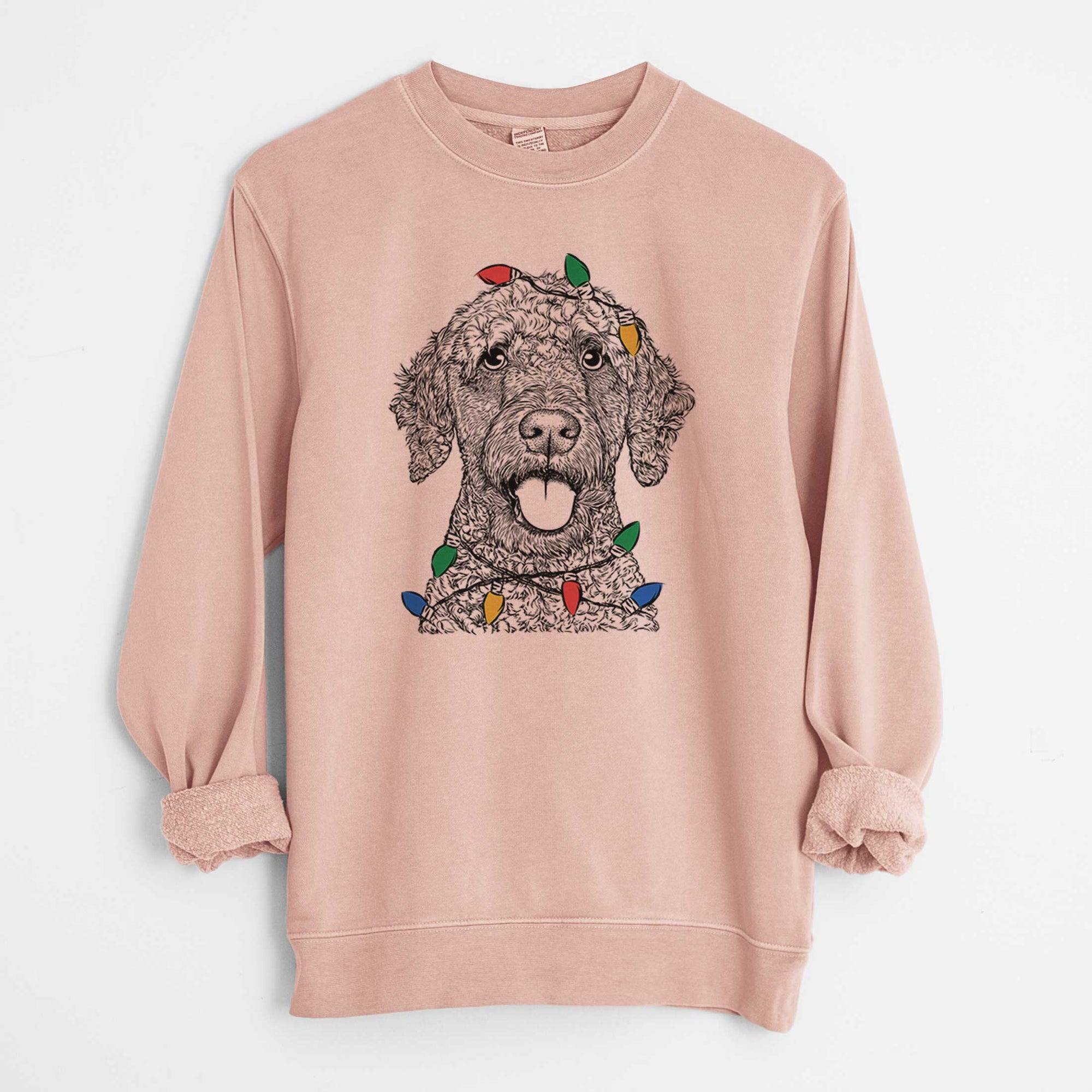 Christmas Lights Reina the Spanish Water Dog - Unisex Pigment Dyed Crew Sweatshirt