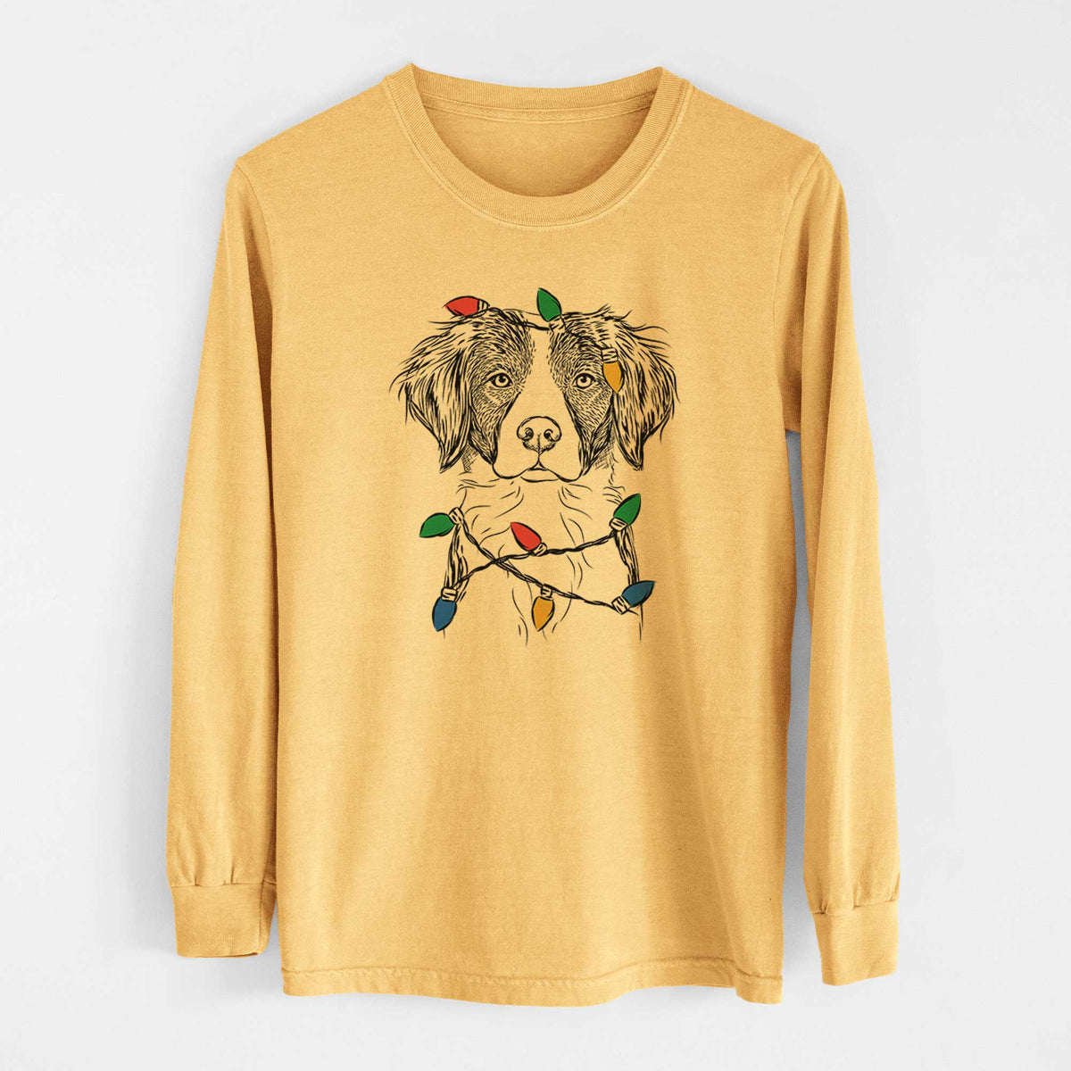 Christmas Lights Remi the Brittany - Heavyweight 100% Cotton Long Sleeve